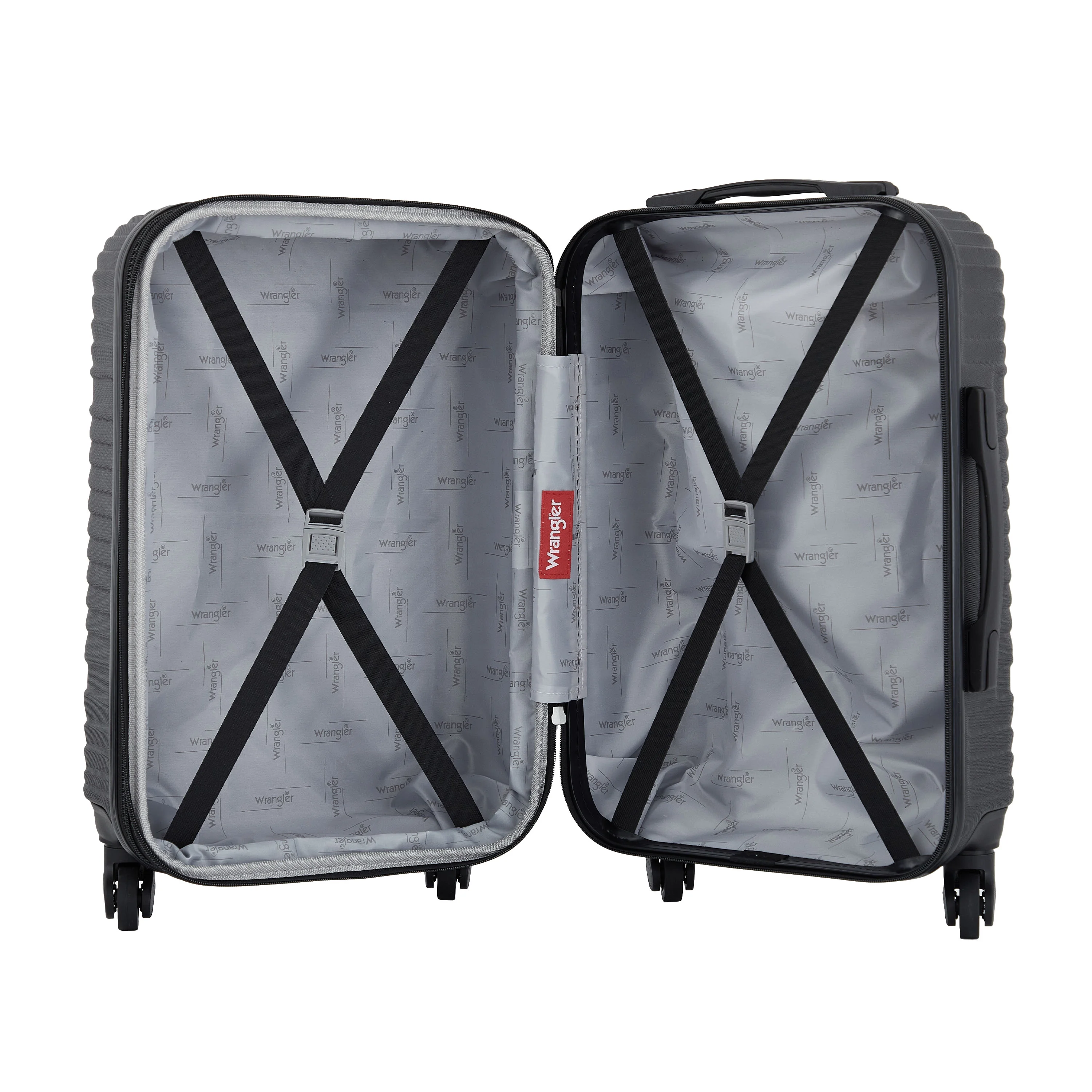 Wrangler 4 Piece Expandable Hardside Spinner Luggage Set with Packing Cubes, Sharkskin Grey