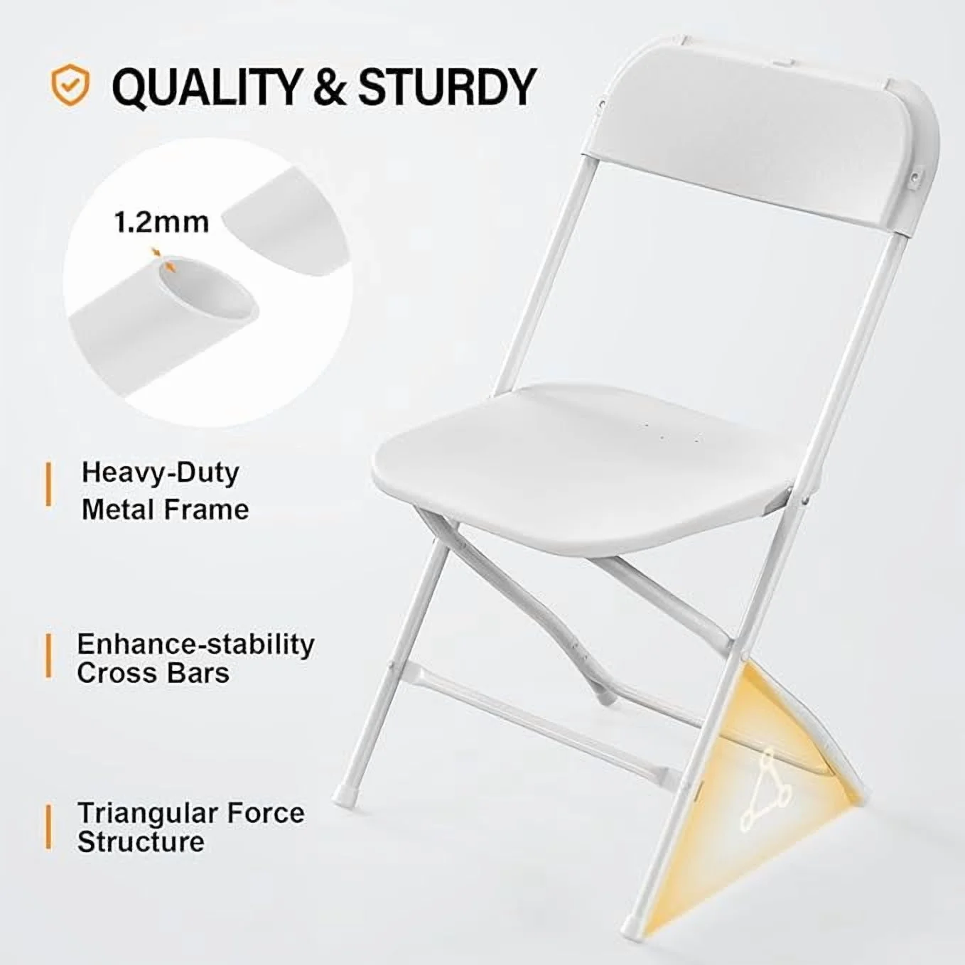 Matladin 20-Pack White Plastic Folding Chair, Outdoor Portable Stackable Commercial Seat with Steel Frame for All Occasions, 350lb Capacity