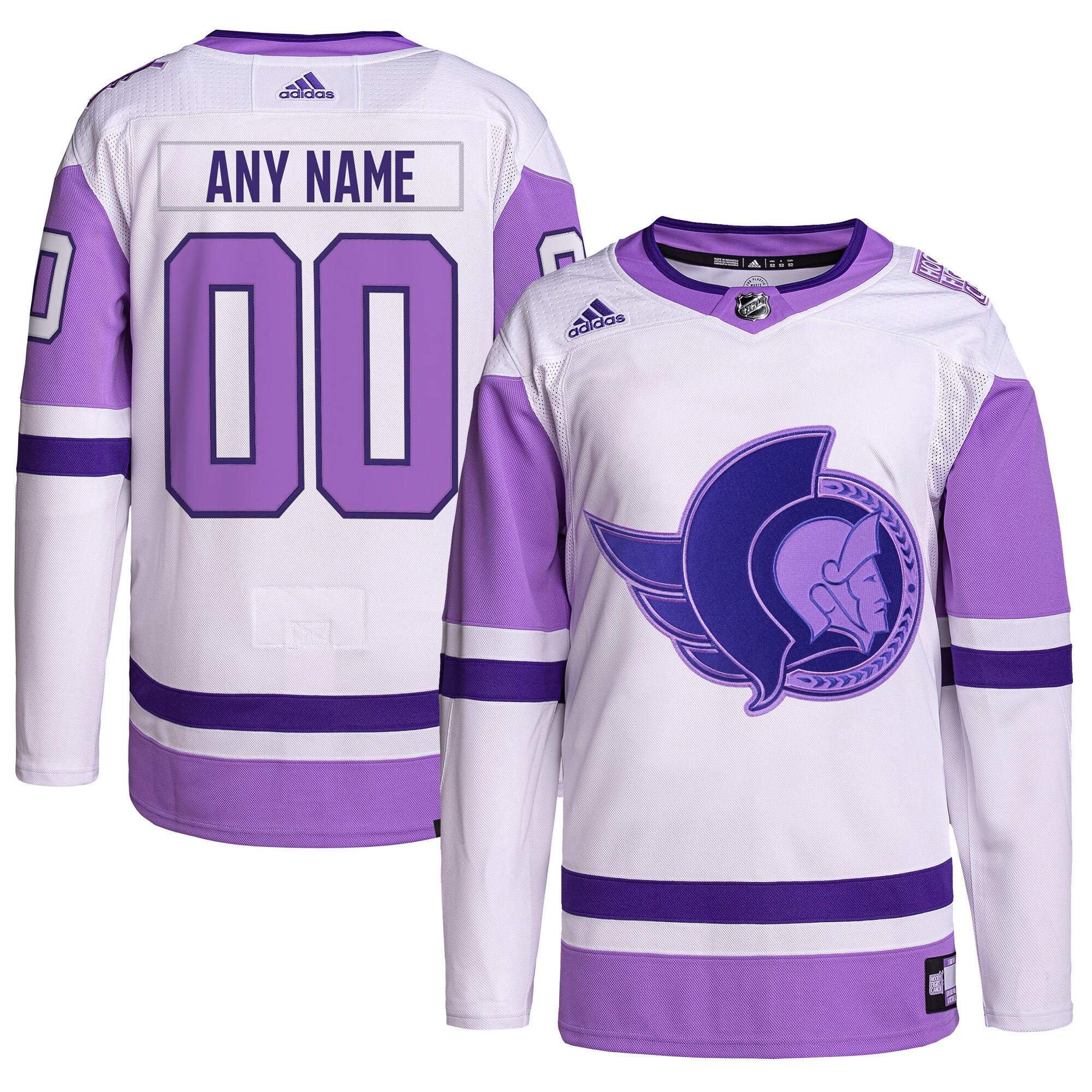 Ottawa Senators  Hockey Fights Cancer Primegreen  Custom Jersey – White/Purple