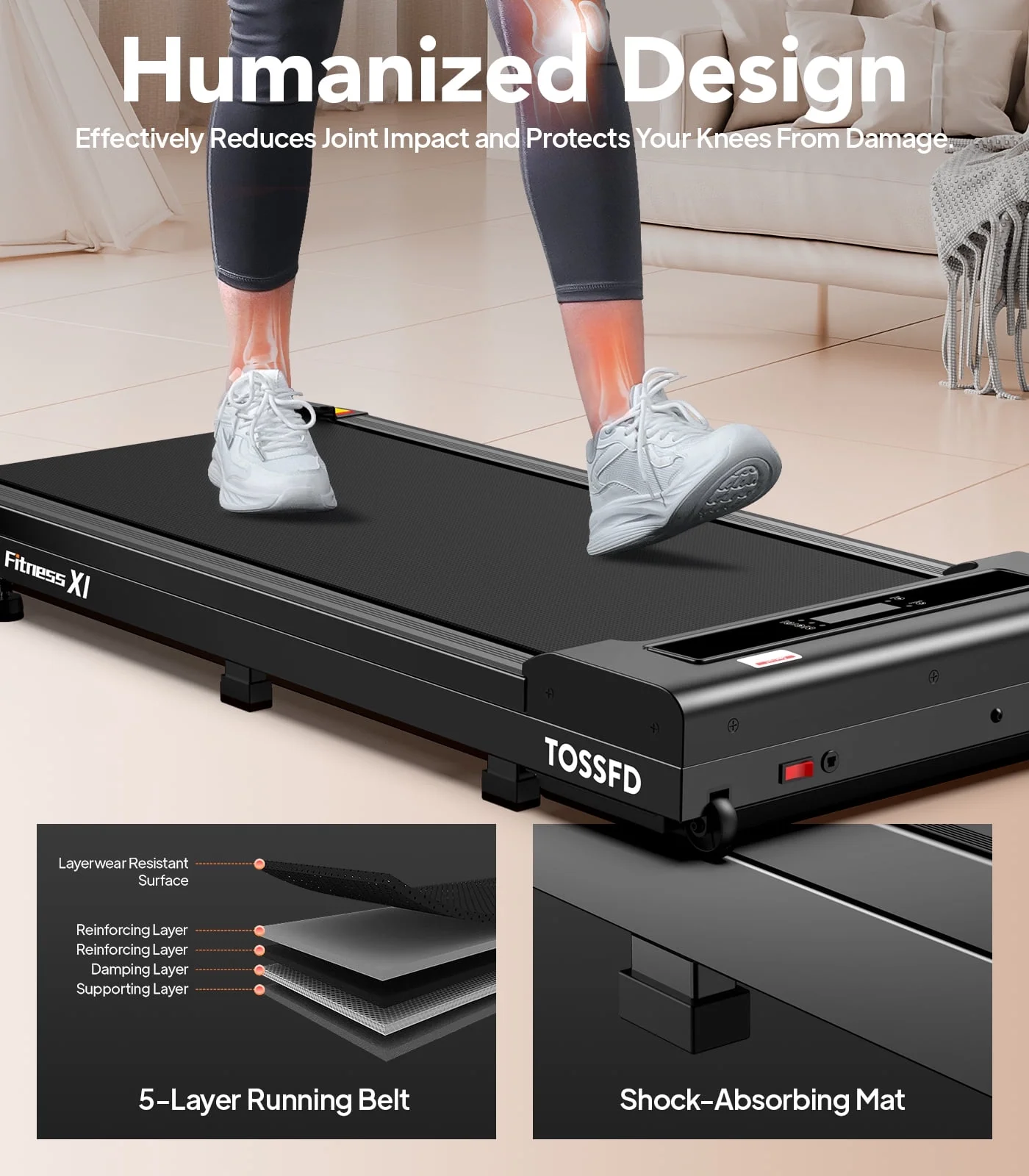 TOSSFD Treadmill Walking Pad with 6% Incline,2.5HP Under Desk Treadmill, Jogging Running Machine for Home Office X301
