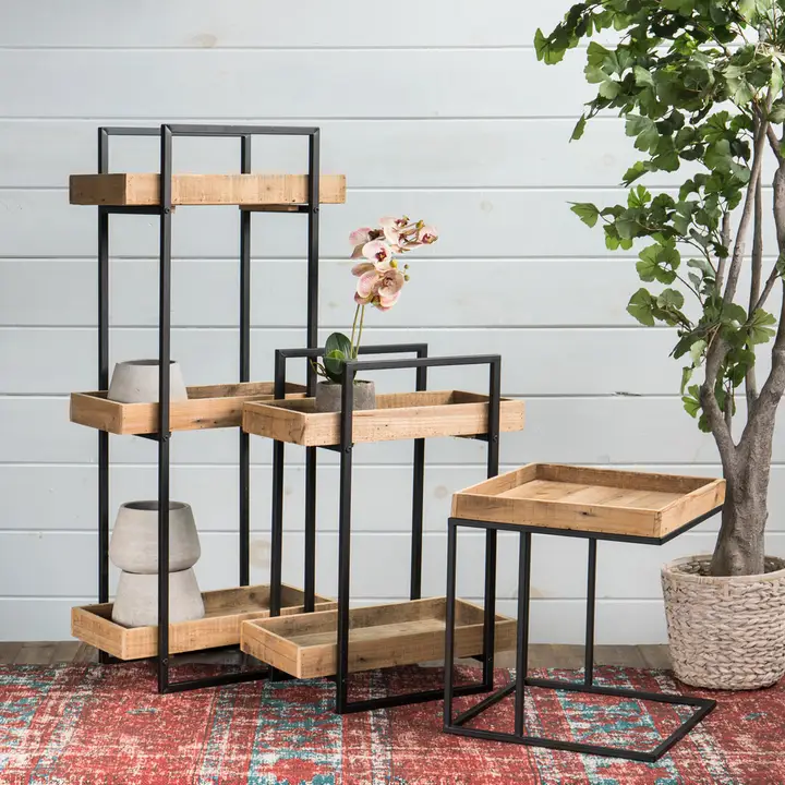Rectangle 3 Tier Wood/Metal Stand