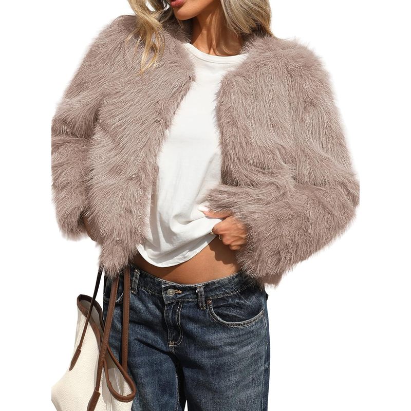 Women's Fluffy Faux Fur Cropped Coat