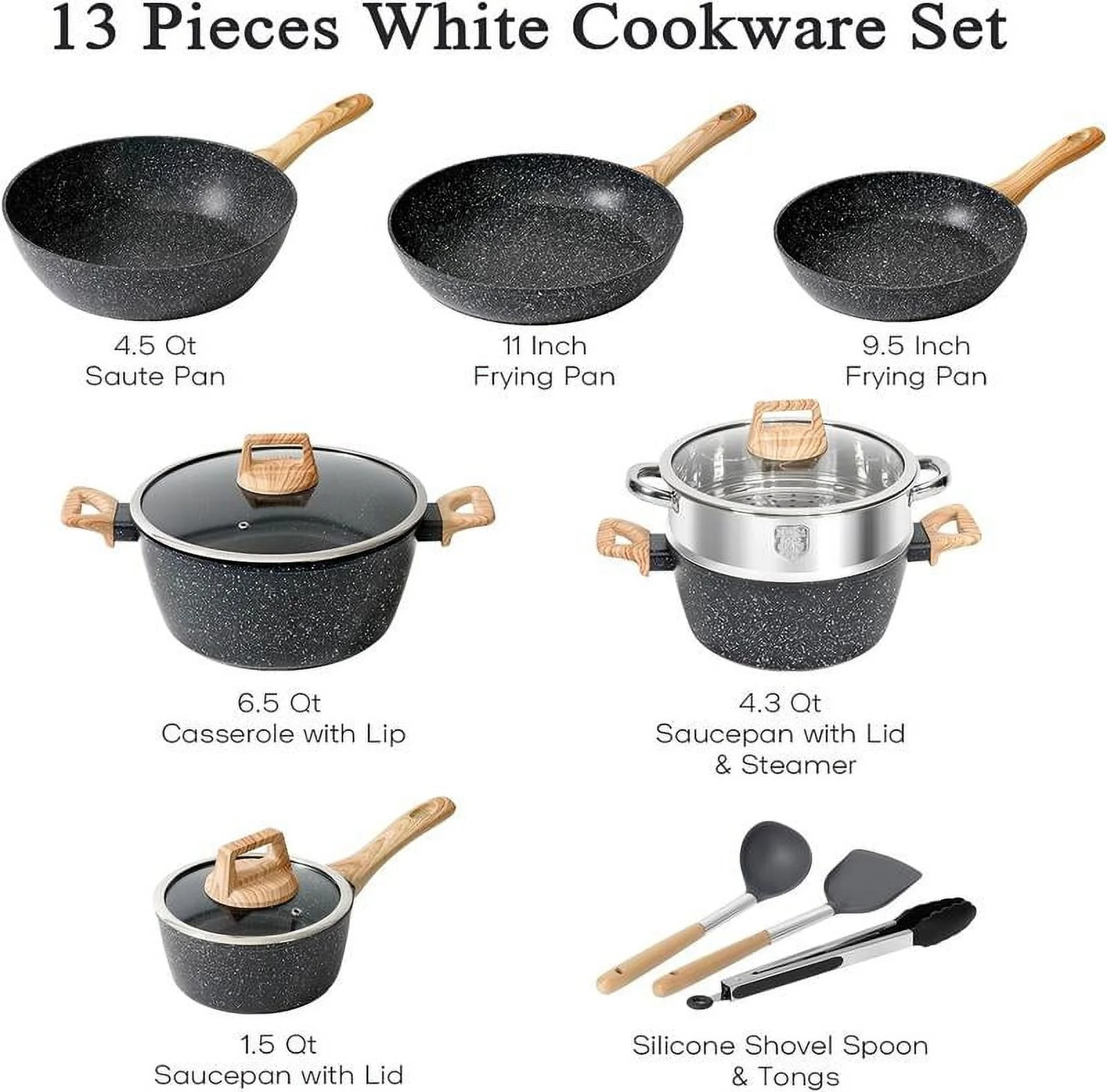 12pcs Pots and Pans Set Non Stick Kitchen Cookware Sets Induction Cookware Nonstick Granite Cooking Set with Frying Pans, Saucepans, Steamer