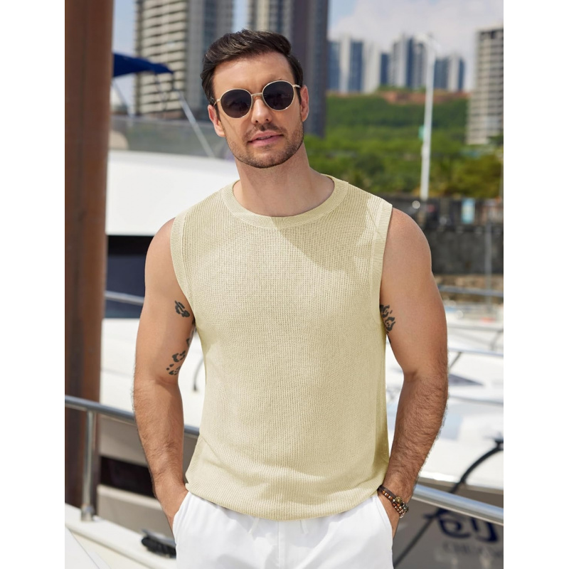 Men's Casual Knitted Tank Tops Crew Neck