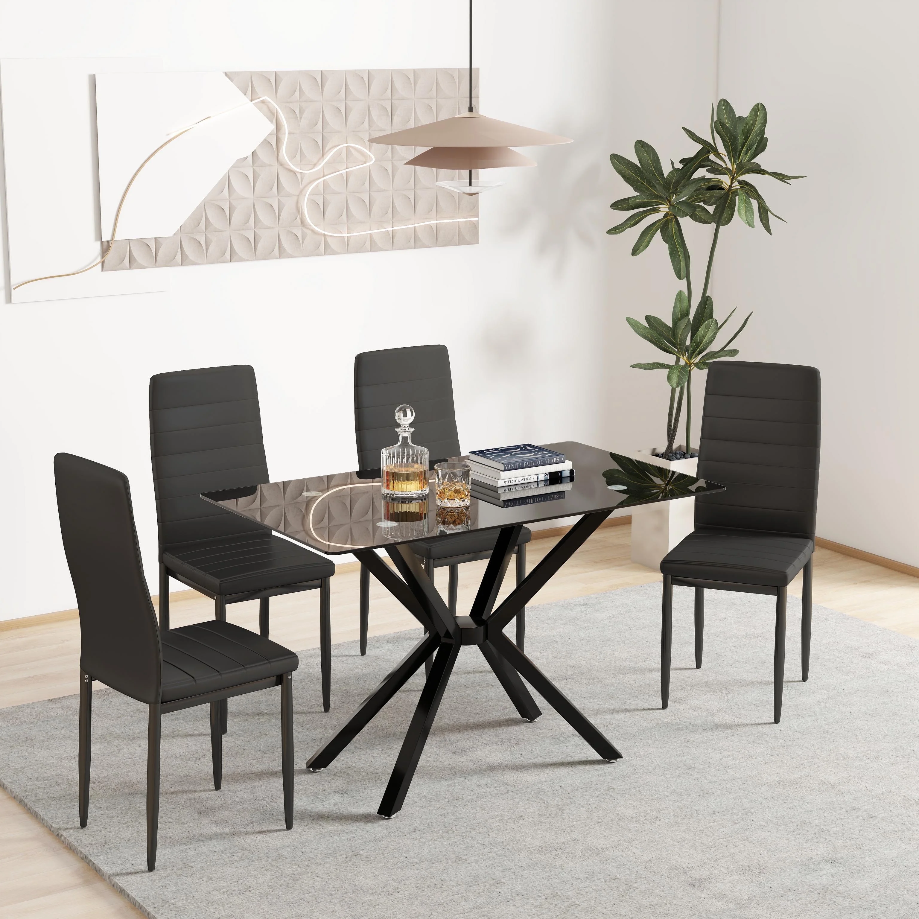 Holaki 47.24'' Rectangular Tempered Glass Dining Table for Dining Room, Living Room, Office