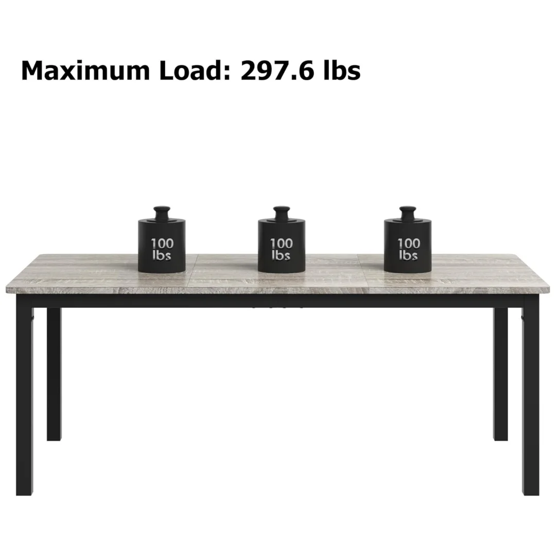 71 Inch Industrial Dining Table, Large Rectangle Kitchen Table with Metal Legs, Round Corners, Wooden Conference Tables Writing Desk for Dining Room, Living Room