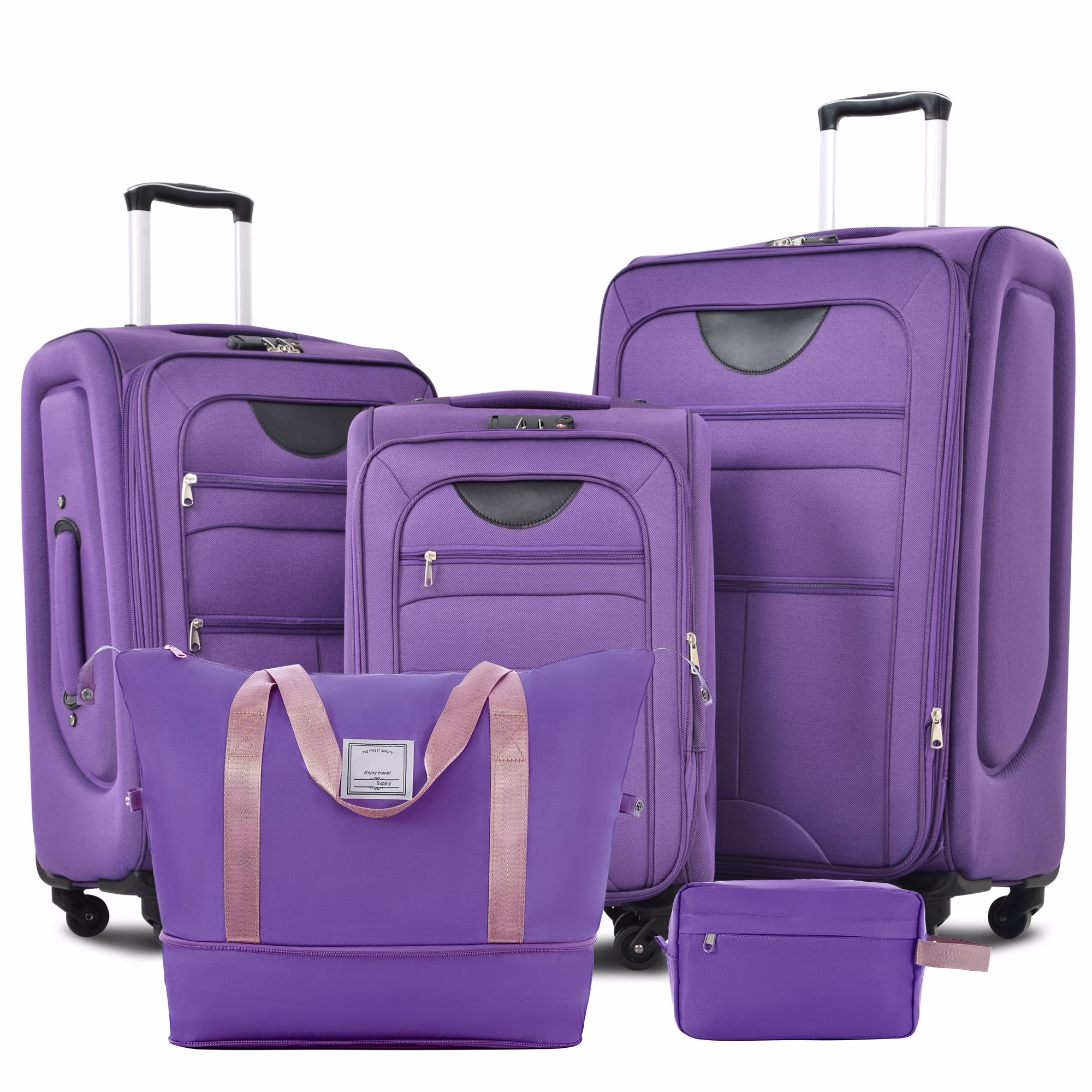 PAPROOS 3 PCS Luggage Set with Duffel Bag, Lightweight Carry on Softside Suitcases Set, 20in 24in 28in Expandable Suitcase with Spinner Wheel and TSA Lock, Softshell Luggage Travel Set, Gray