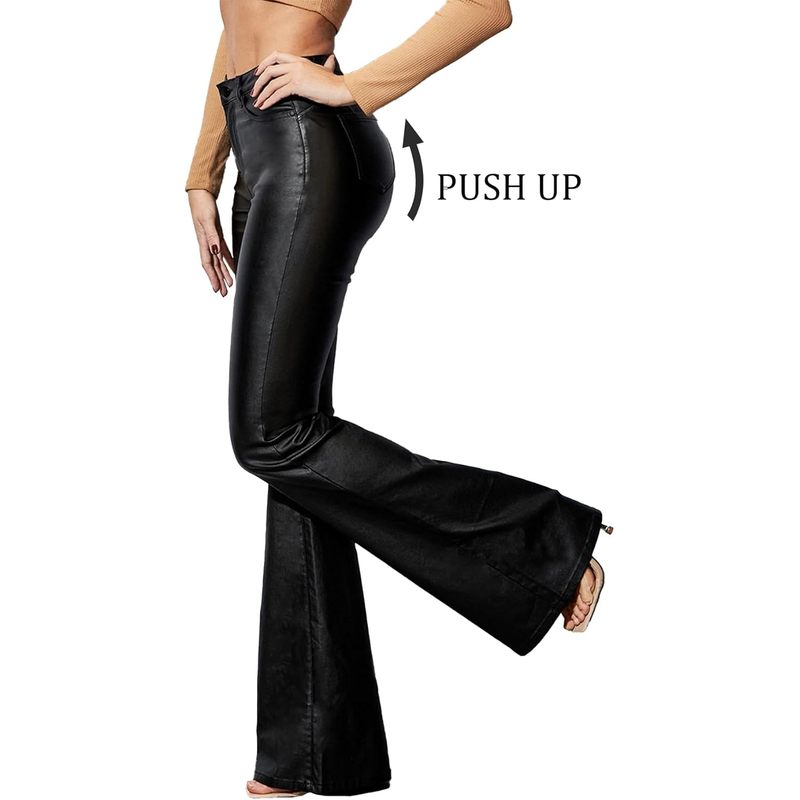 Women's Faux Leather Coated Flare Pants Mid