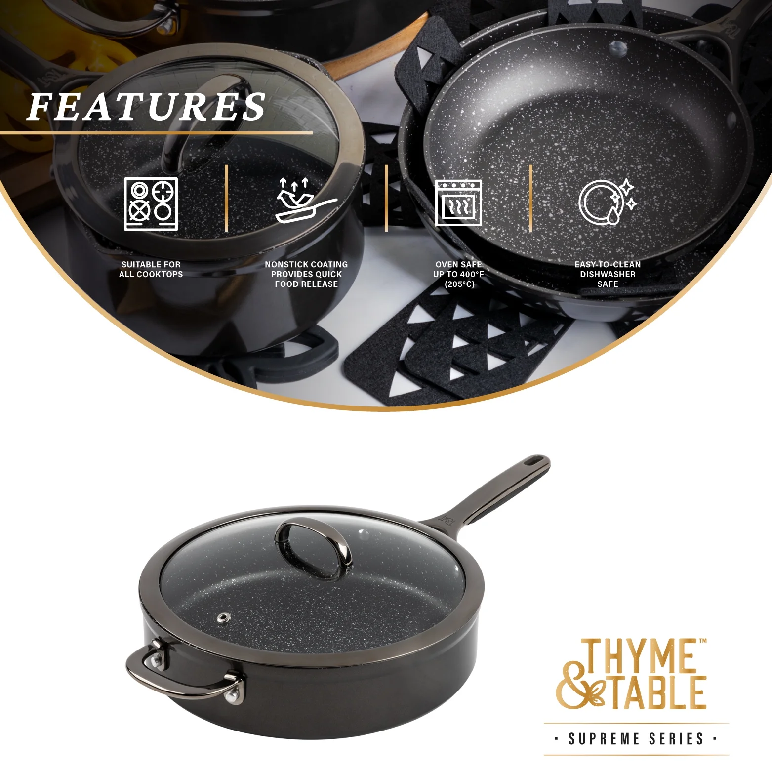 Thyme & Table 12-Piece Non-Stick Supreme Cookware Set, Pots and Pans Set - Cream