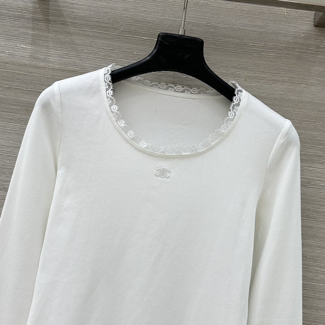 Long-lasting style outfit: embroidered lace trim, versatile long-sleeved top