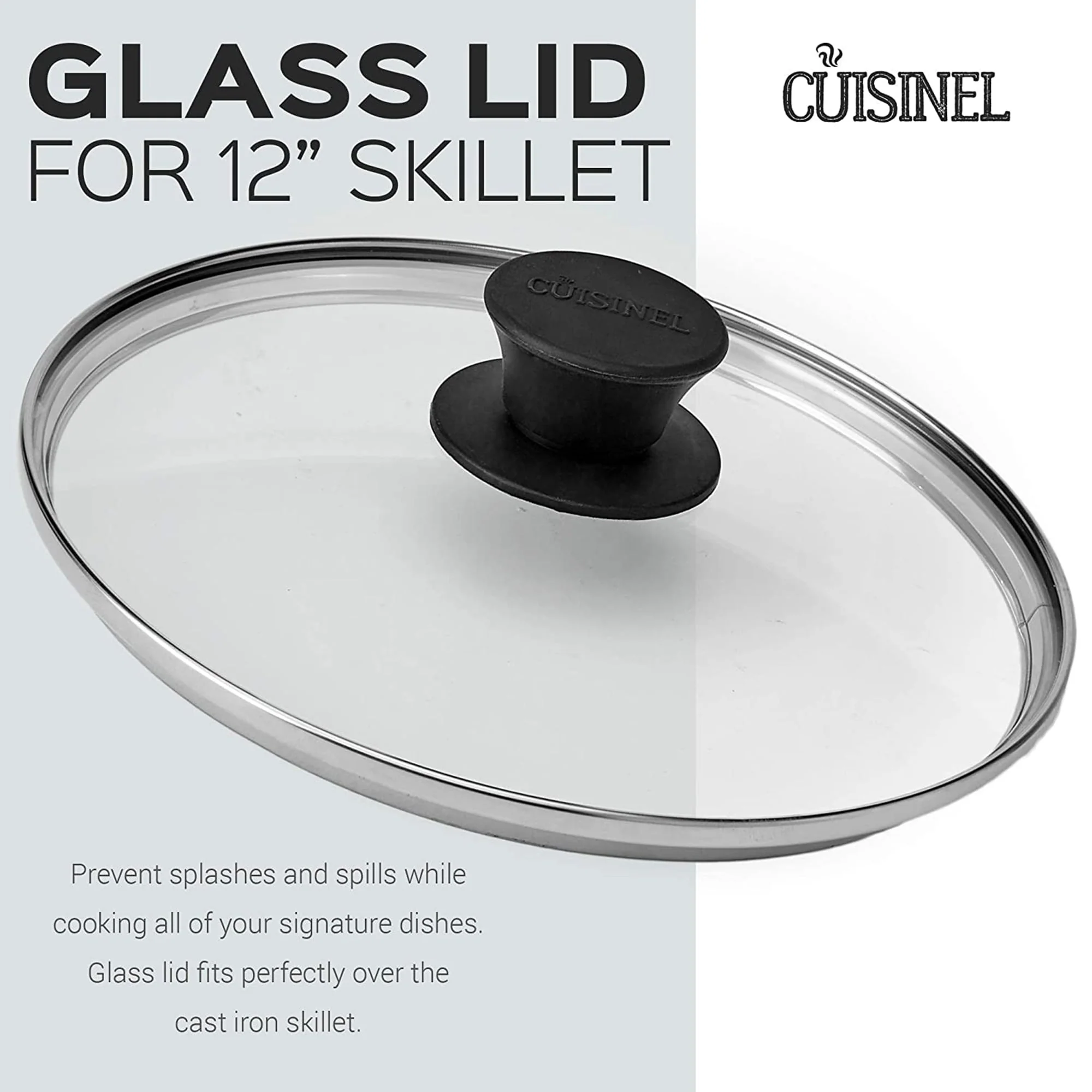Pre-Seasoned Cast Iron Skillet (12-Inch) with Glass Lid and Handle Cover Oven Safe Cookware