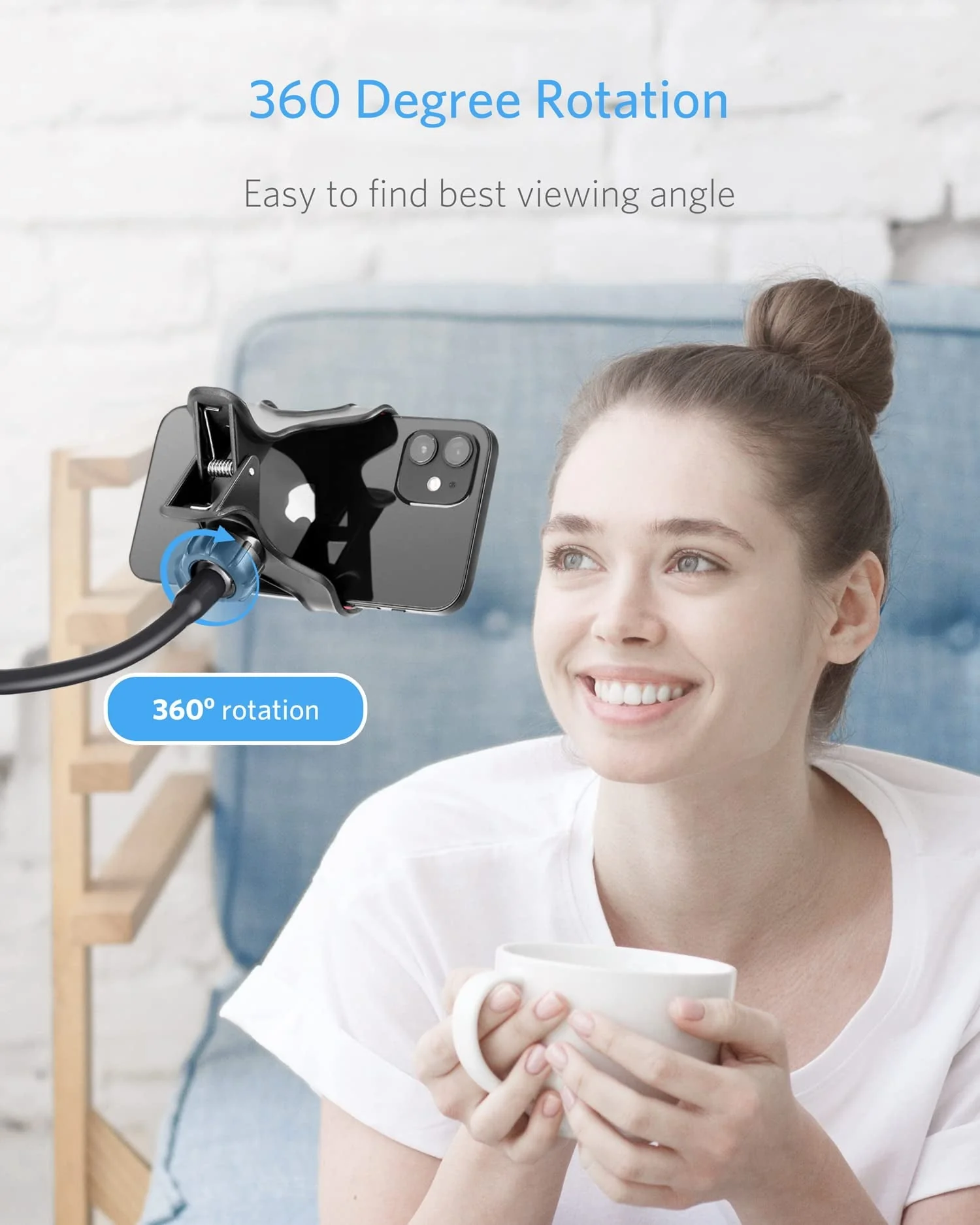 Gooseneck Phone Holder Mount, BESTEK Flexible Smartphone Stand with Clip,360° Swivel for iPhone Bike Kitchen Desk,Black