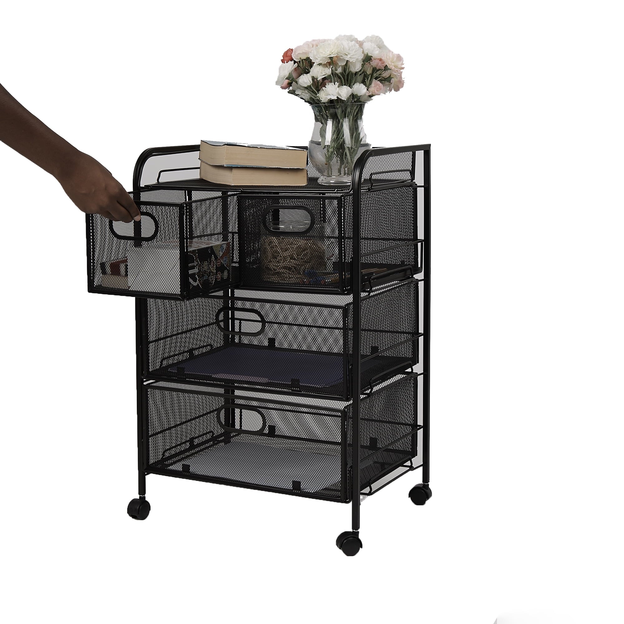 Mind Reader Mesh 4 Drawer Rolling Mesh Office Cart, Metal Storage Drawers, File Storage Cart, Utility Cart, Black
