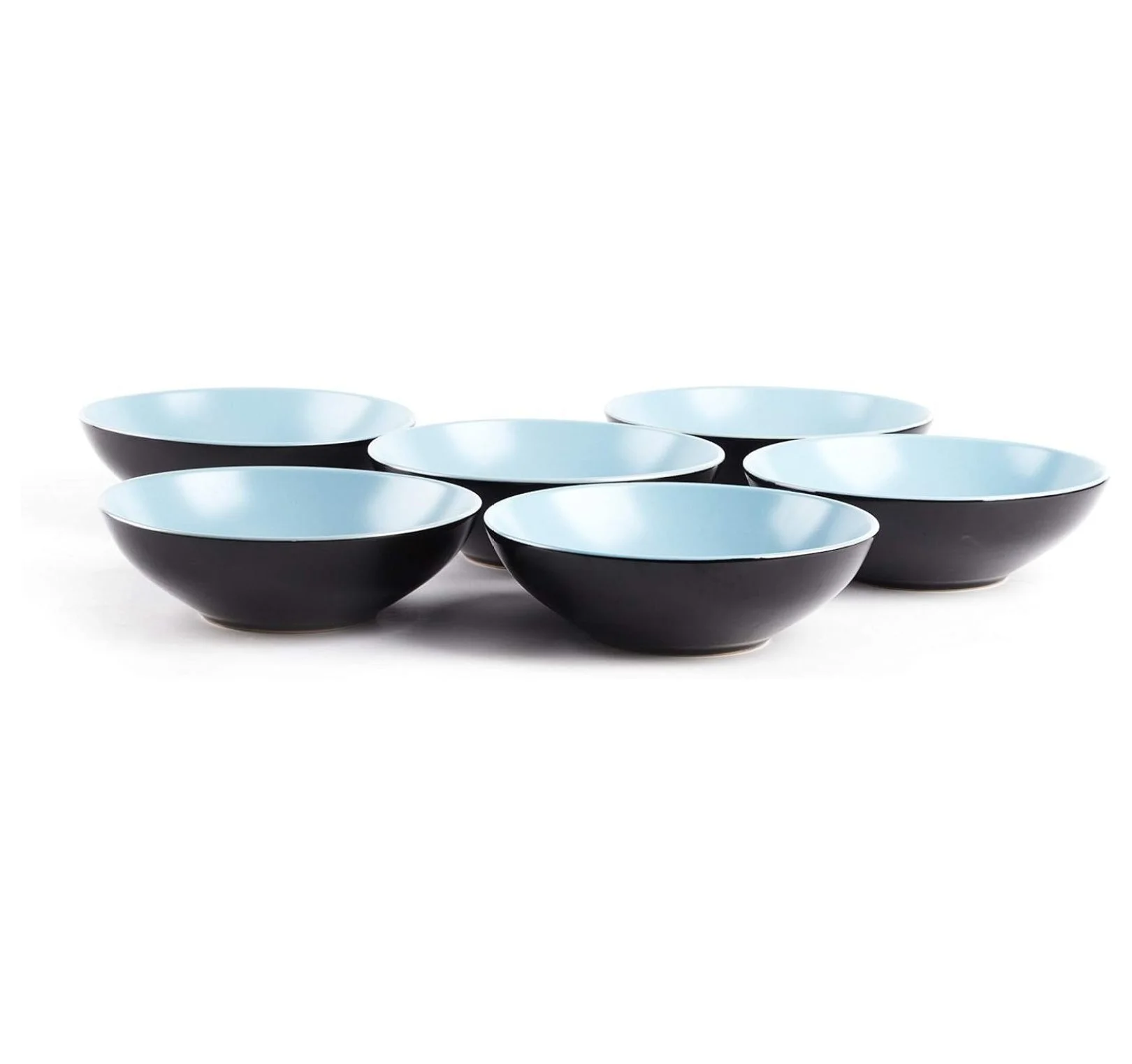 Turquoise Dinnerware Set 18pc - Color Life Stoneware Coupe Dinner Plates & Bowls - Dishwasher & Microwave Safe, Modern Matte & Shiny Black Finish