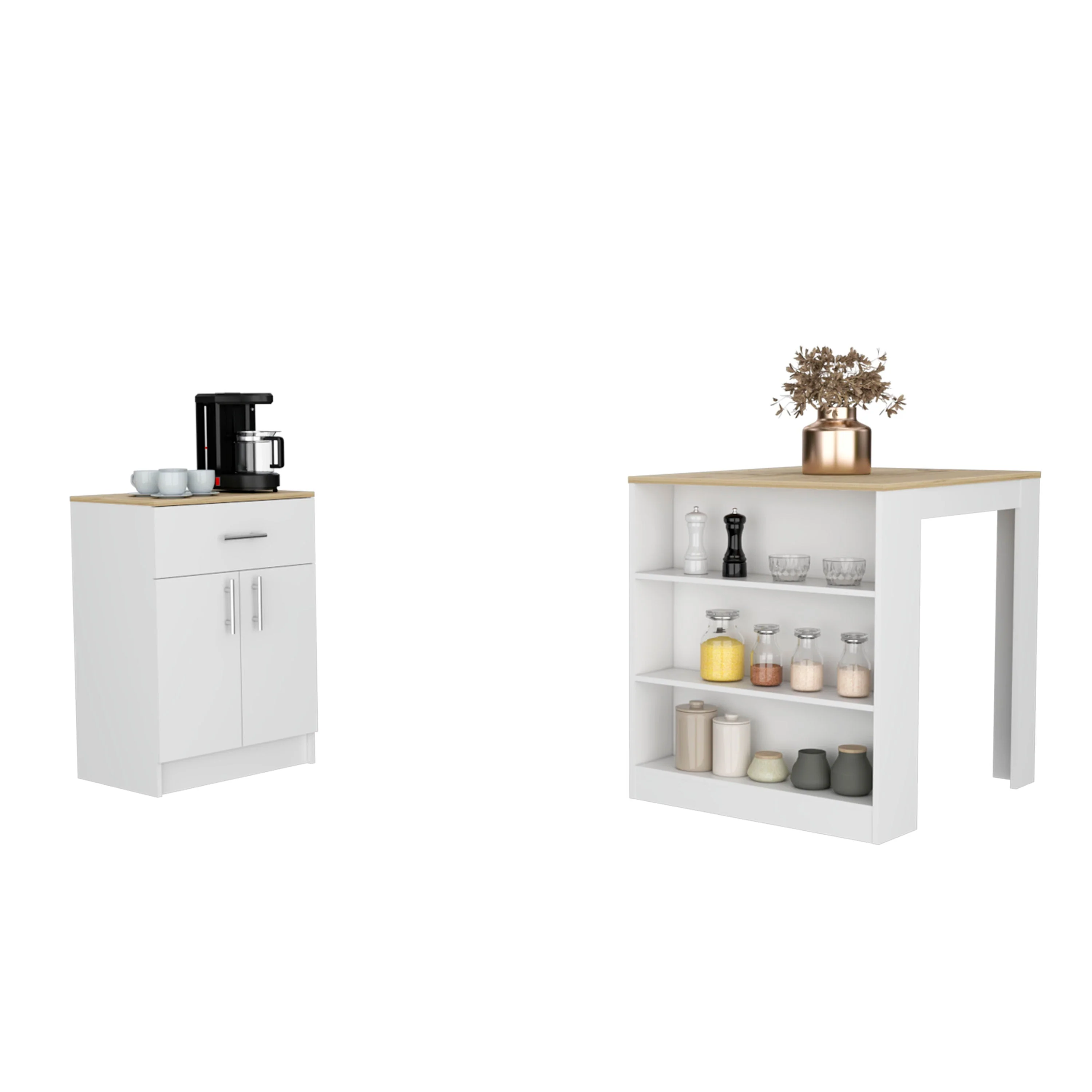 Depot Eshop CKIT97 Monroe Kitchen Set, White & Light Oak - 2 Piece