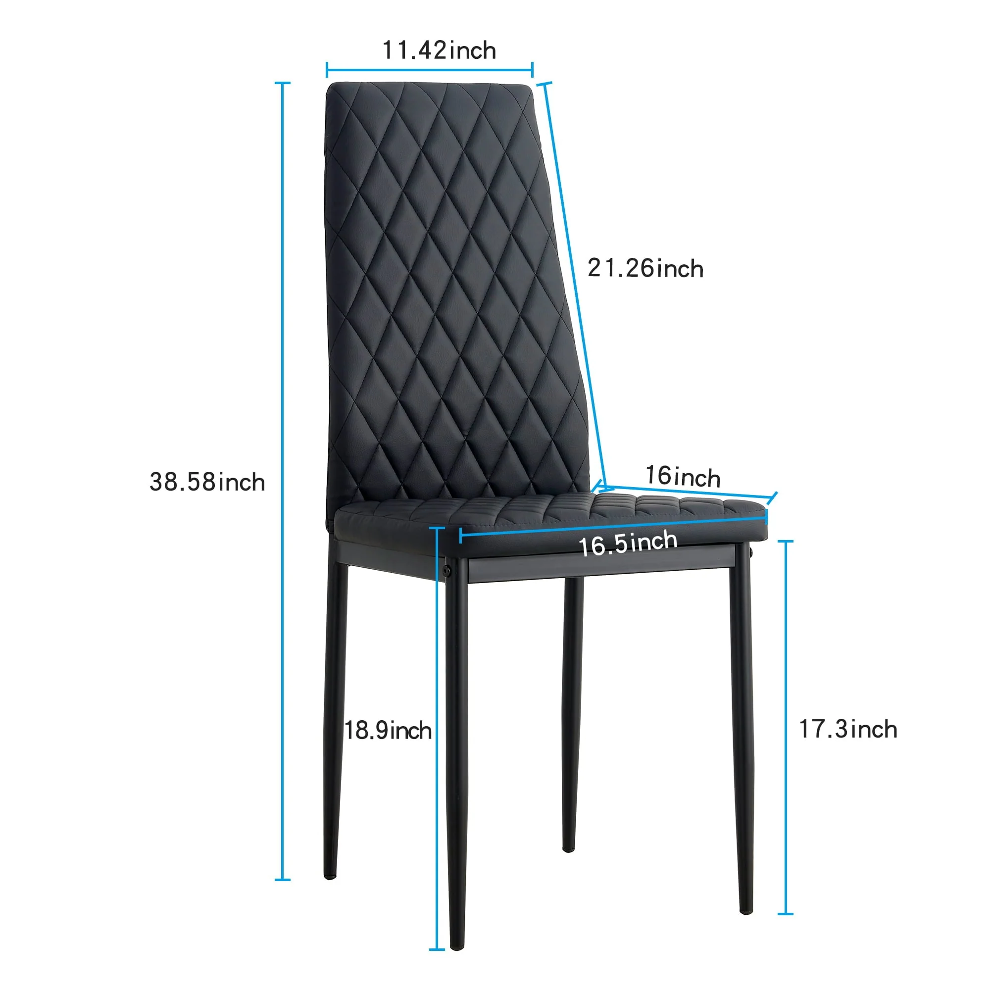 Resenkos Set of 4 Modern Leather Seat Dining Chairs, High Back Side Chairs with Metal Legs for Kitchen, Black