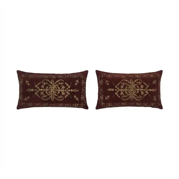 Silk Ikat Red Velvet Lumbar Pillow Cover Set of 2