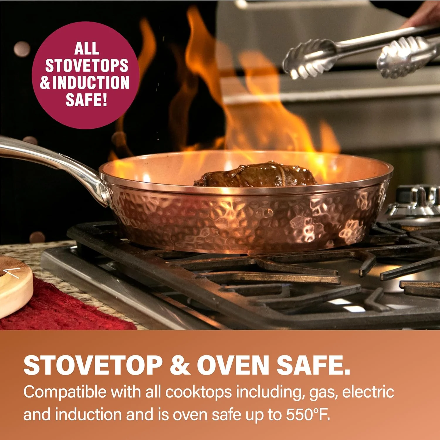 Gotham Steel Hammered 15 Pc Ceramic Pots and Pans Set Non stick, Cookware Set Nonstick for Kitchen with Utensils, Pots and Pans for Cooking, Non Toxic Cookware Sets, Oven and Dishwasher Safe, Copper