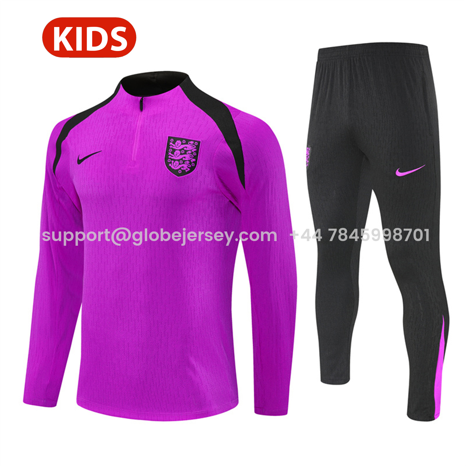England 25-26 Kids Long Sleeve Training Set - Player Version - Purple Top and Black Pants