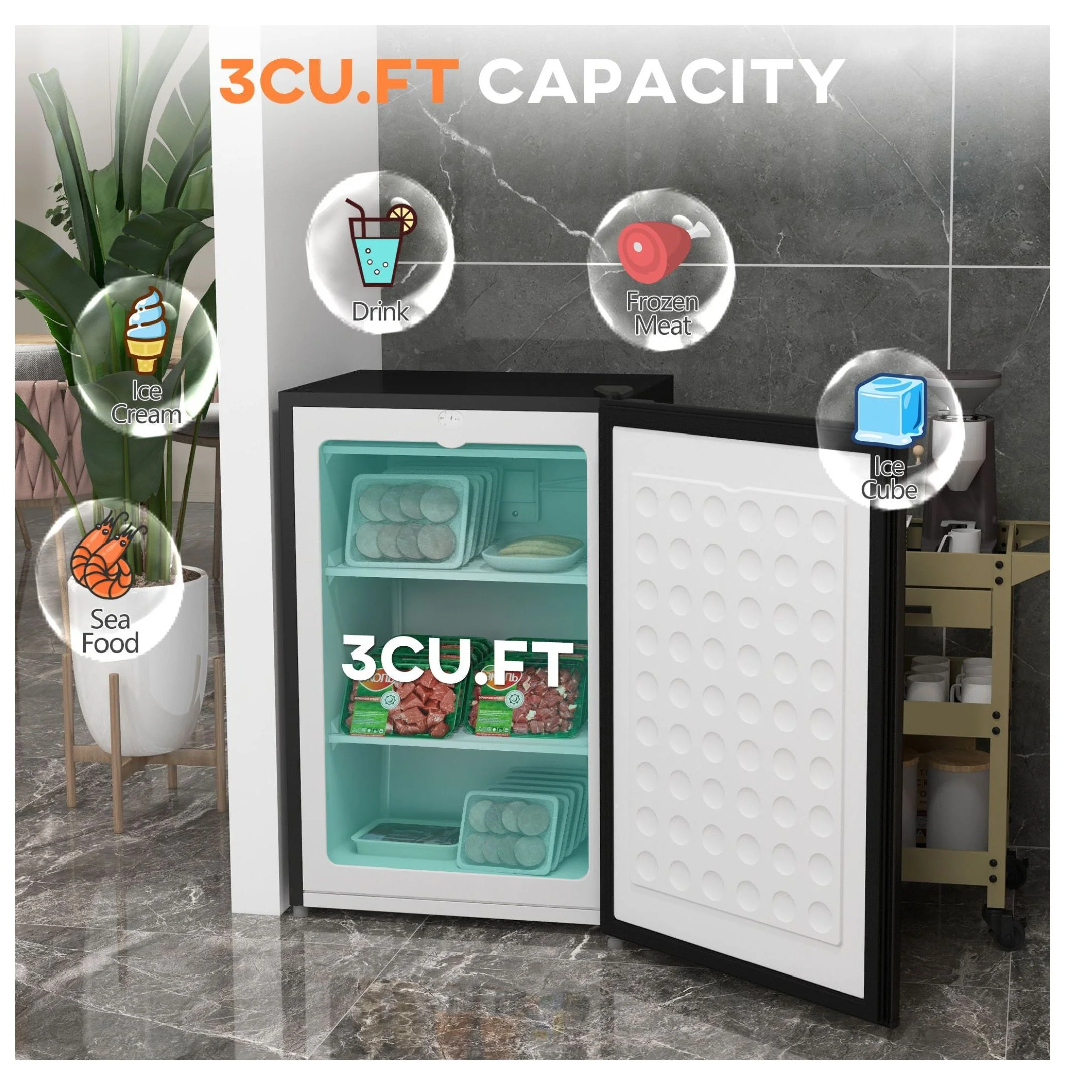 3 Cu Ft Small Upright Freezer Black Adjustable Thermostat Reversible Door for Apartments