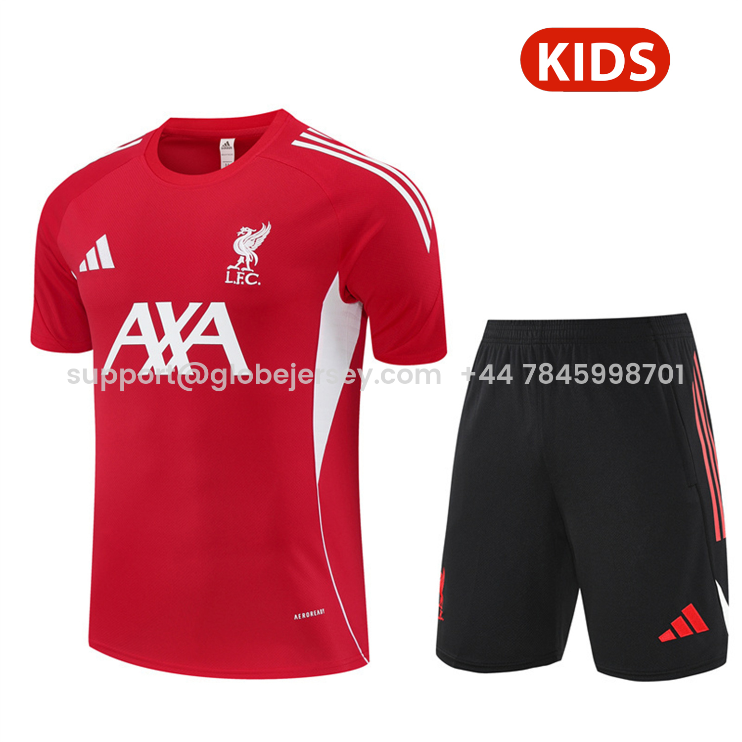 Liver.pool 25-26 Kids Short-Sleeve Training Set - Red Top & Black Shorts