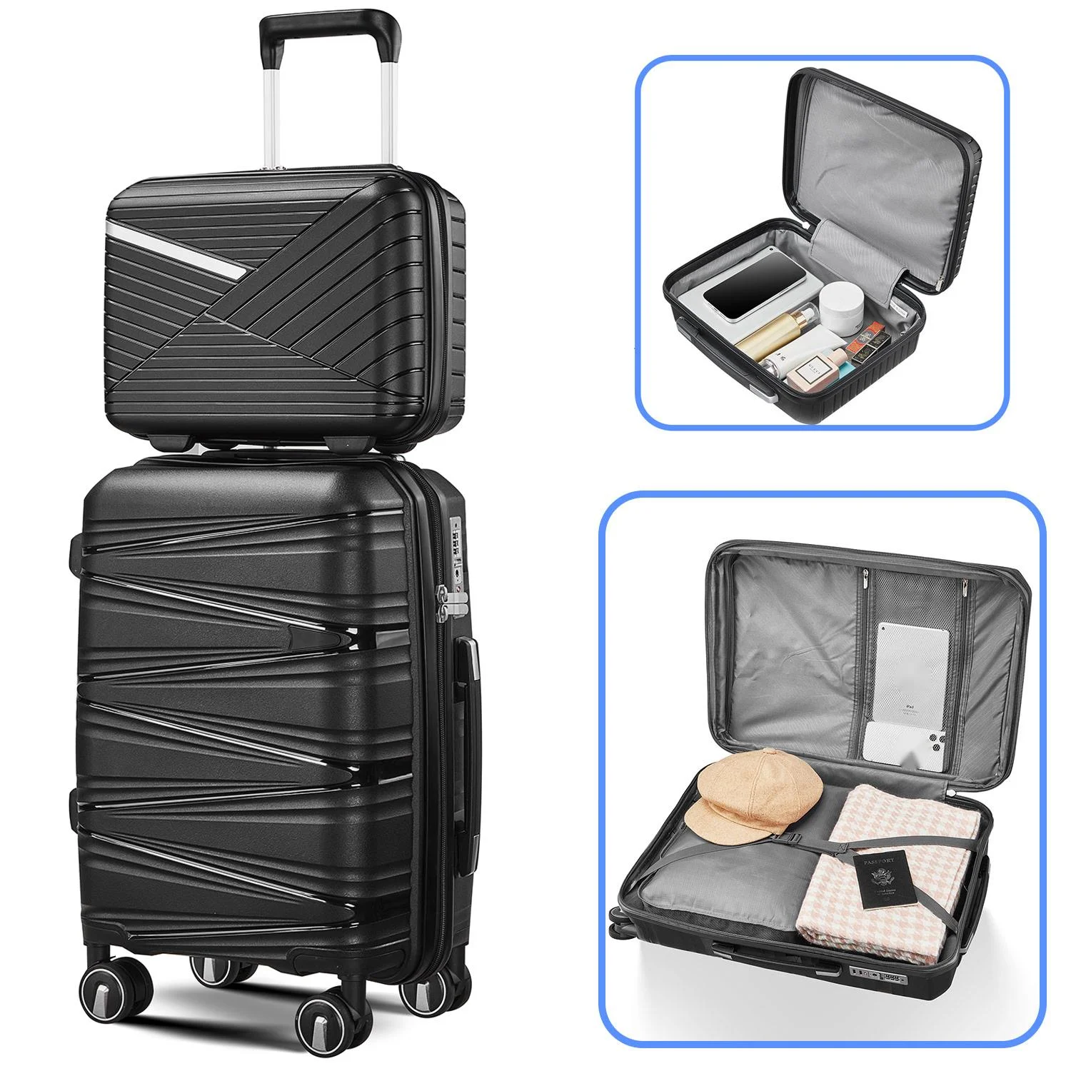 4 Piece Luggage Set Expandable Hardshell Travel Luggage Sets 8 Spinner Wheel Suitcase Wheels TSA Lock Suit Case, PP Lightweight & Durable wheels Upright Suitcase, 14/20/24/28 Inch