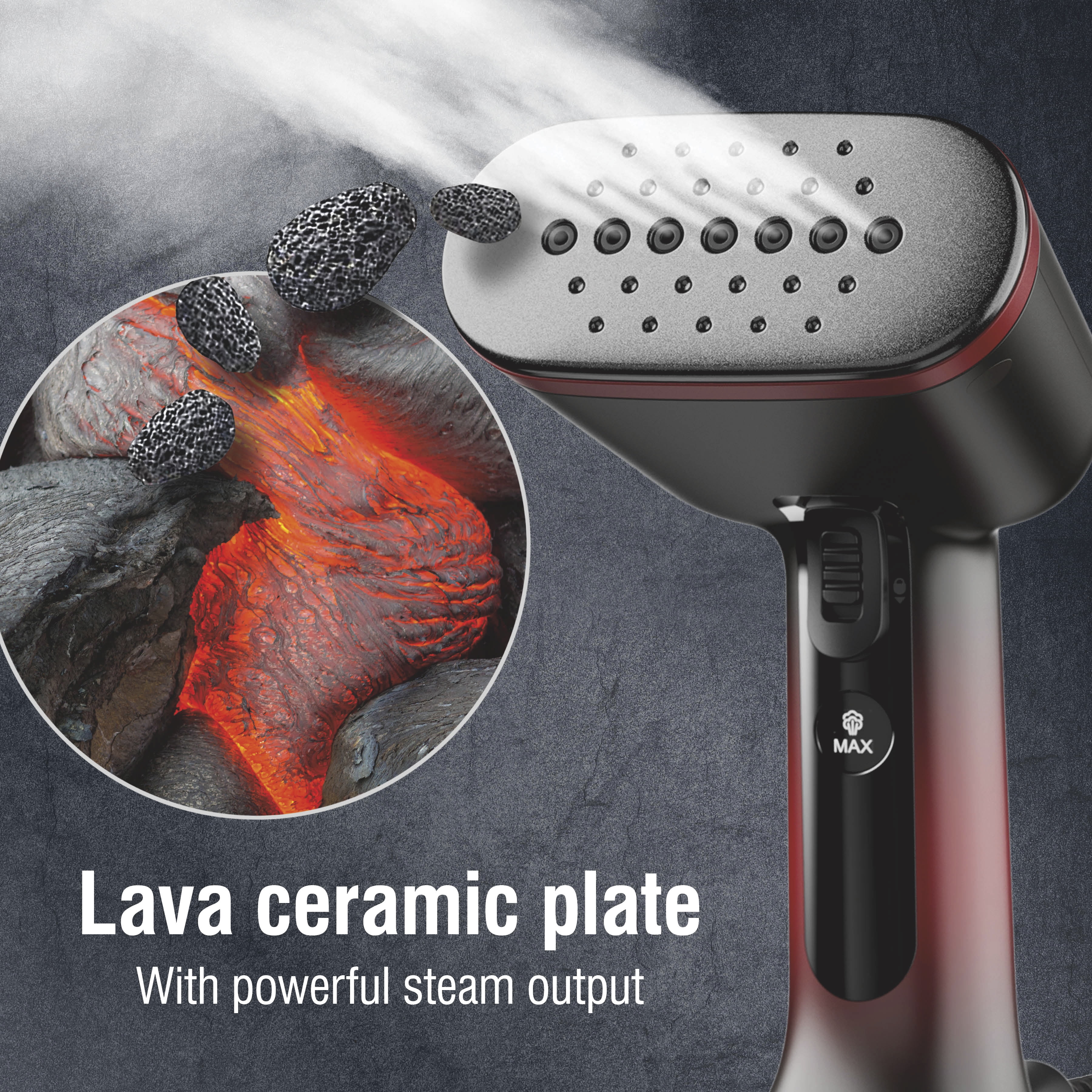 CHI LAVA Ceramic Plate Garment Steamer for Clothes with Fabric Brush, 2 Steam Modes, 1600 Watts, Red