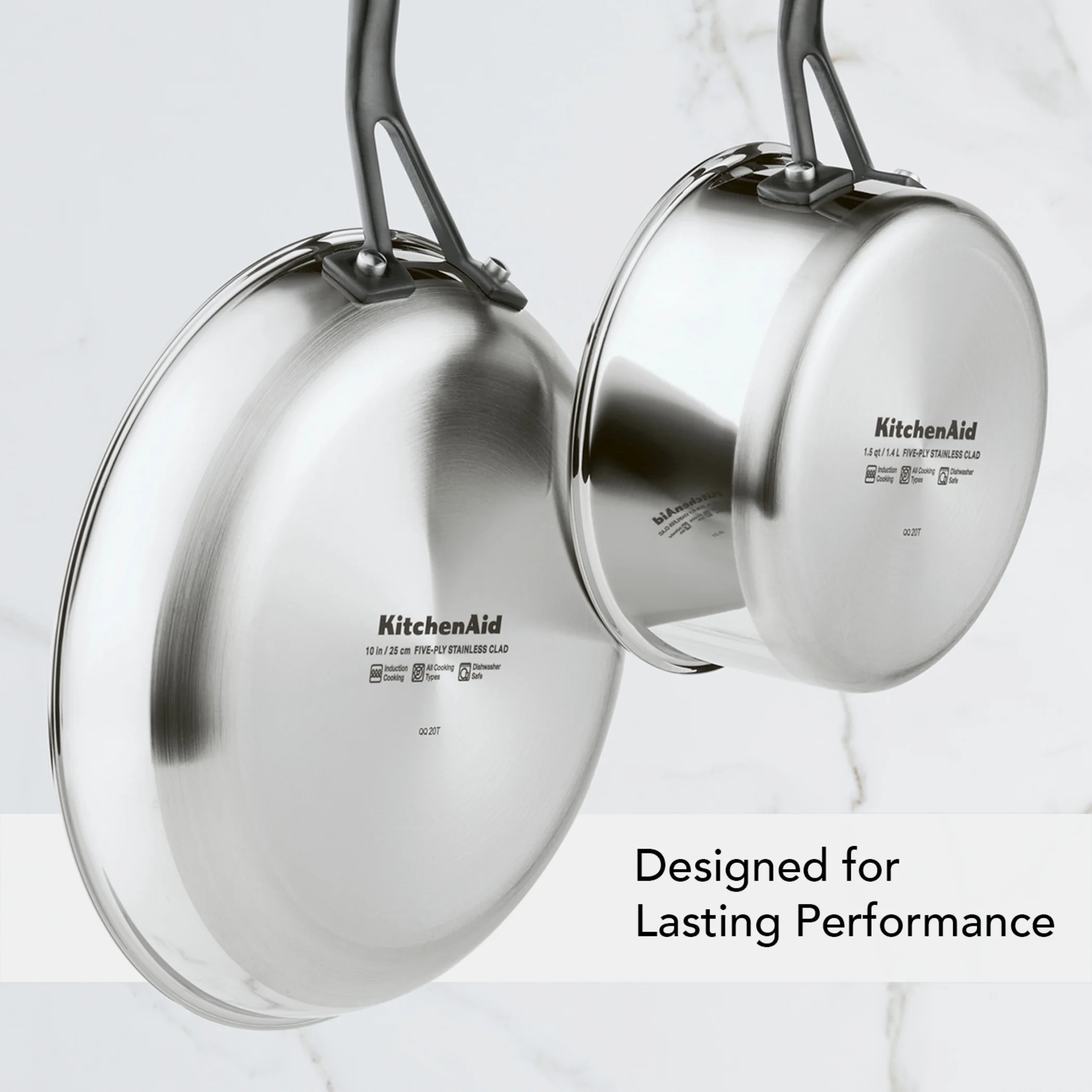 KitchenAid 5-Ply Clad 10 Pcs Stainless Steel Cookware Induction Pots and Pans Set, Dishwasher Safe, Metal Utensil, Broiler and Oven Safe to 500��F, Polished Stainless Steel