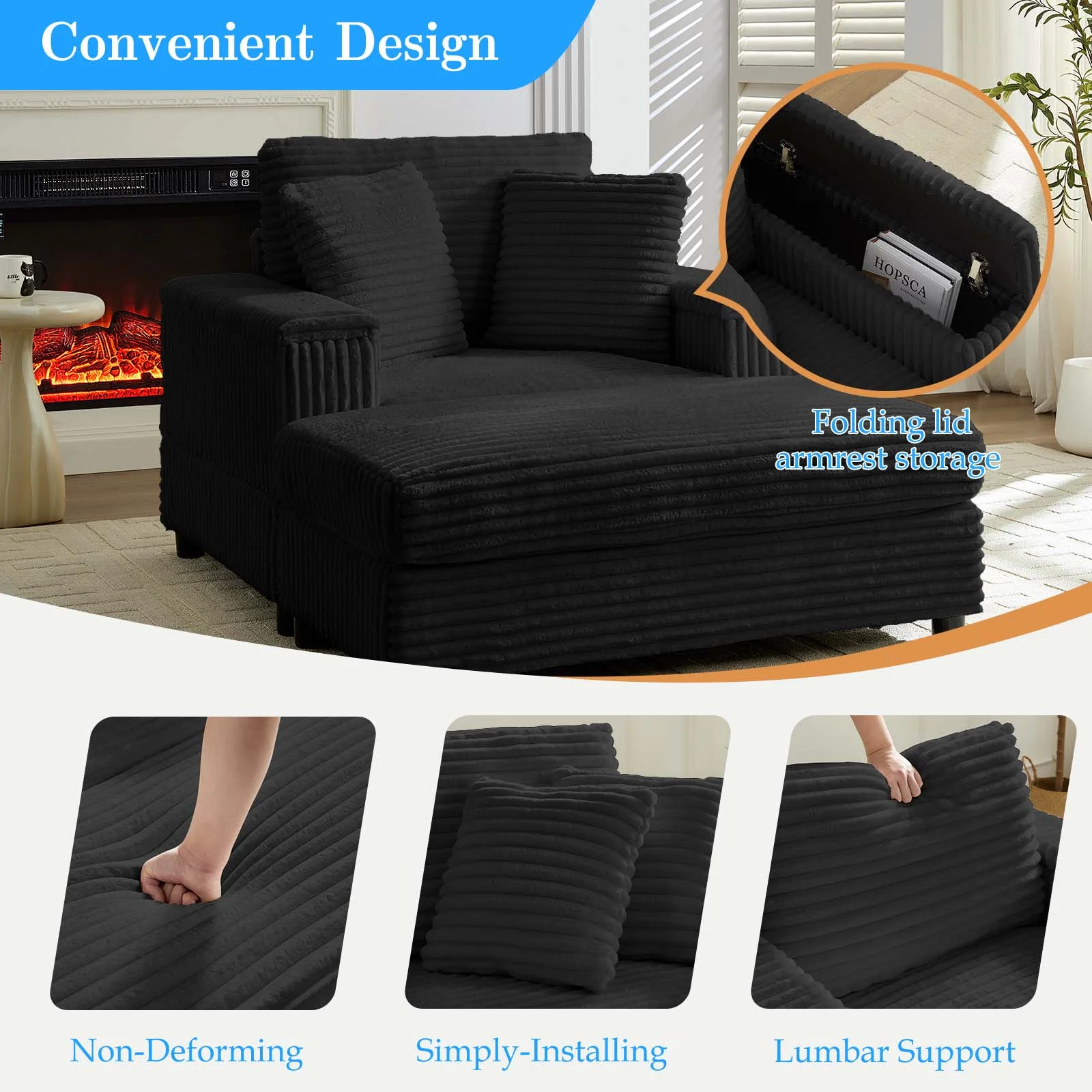 Mjkone Oversized Accent Chair?with Ottoman for Living Room, Single Indoor Lounge Sofa Armchair with Storage Armrests,Green