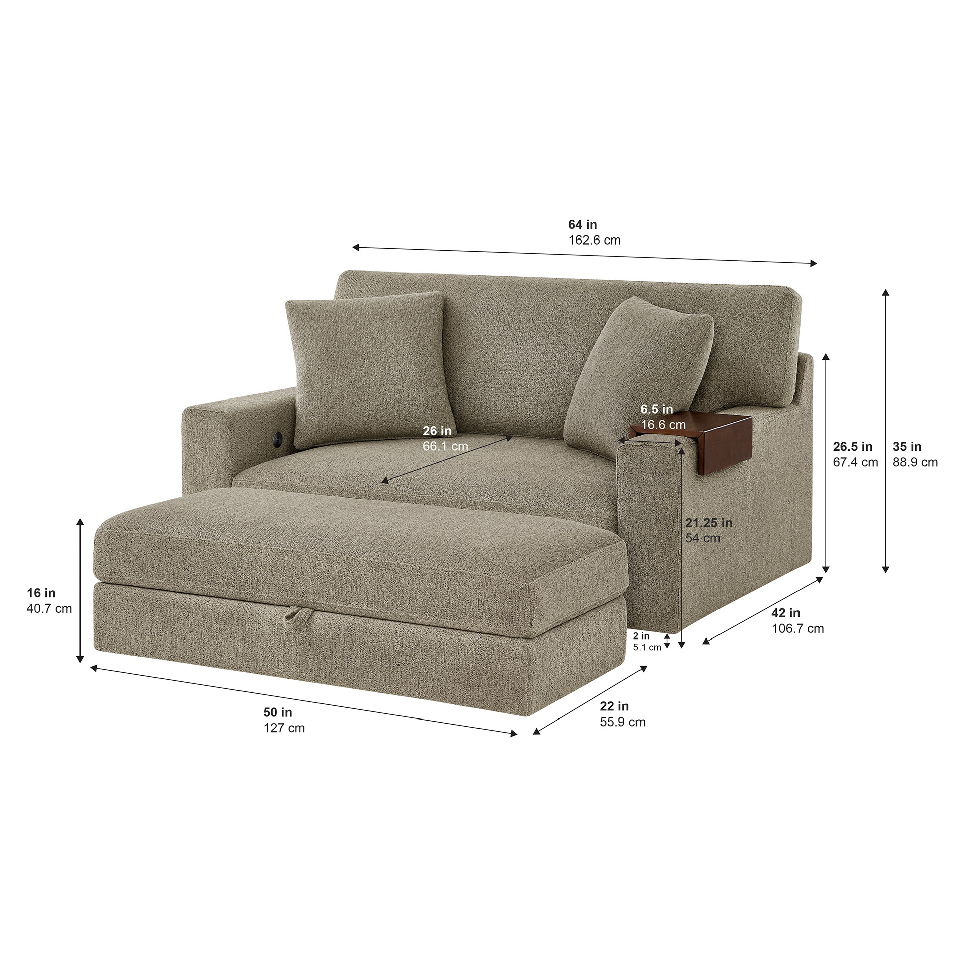 Thomasville Gilroy Fabric Oversized Storage Chair and Storage Ottoman