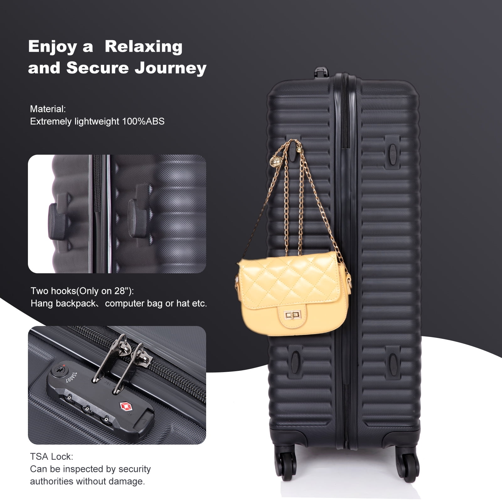 3 Pieces Luggage Sets, Expandable ABS Hardshell Clearance Luggage, Hardside Lightweight Durable Suitcase Sets with Two Hooks, Spinner Wheels and TSA Lock, 20in/24in/28in Travel Suitcase, Turquoise