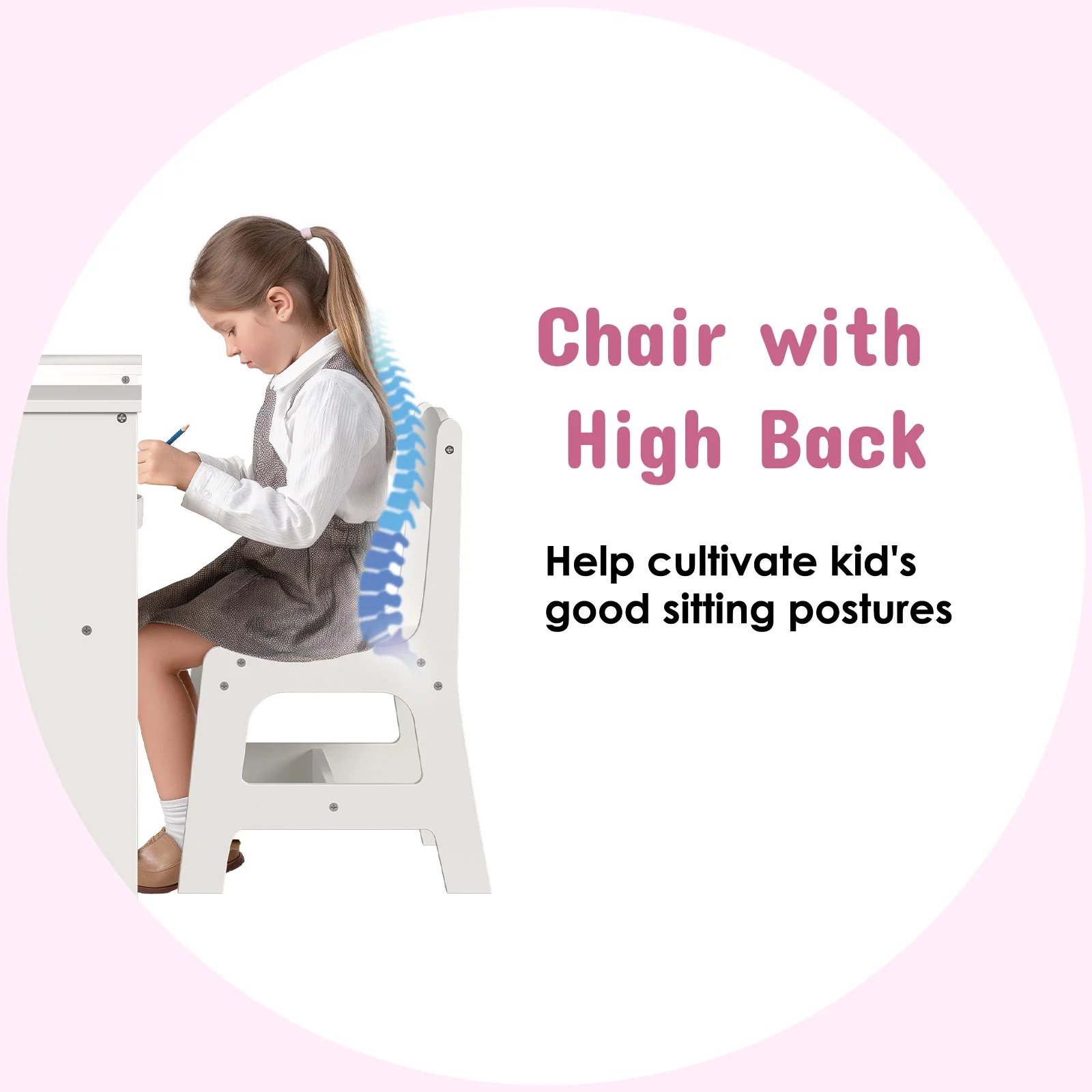 Arlopu Kids Vanity Set with Stool, Wooden Makeup Vanity Desk Children Dressing Table with Chair, Tri-Folding Mirror, Storage Cabinet & Drawers