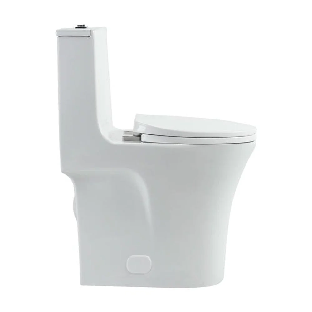 Spaco 1.1/1.6 GPF Dual Flush One-Piece Toilet, Button on Tank top S-trap 12 inches, Elongated Bowl with Soft Close Seat, Water-Saving MAP 1000g, Comfort Chair Seat ADA Height, Light Gray