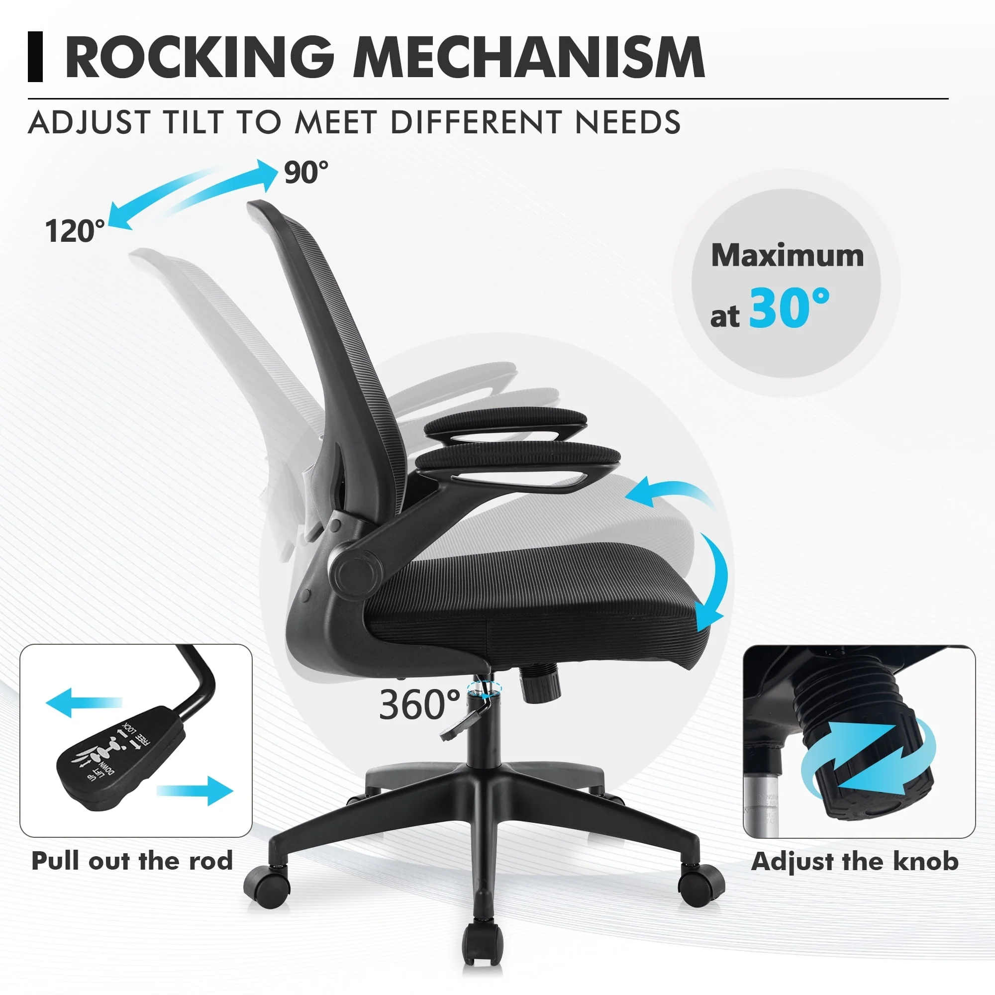 Coolhut Ergonomic Office Chair, Lumbar Support Ergonomic Mesh Desk Chair with Flip-up Arms (Black)