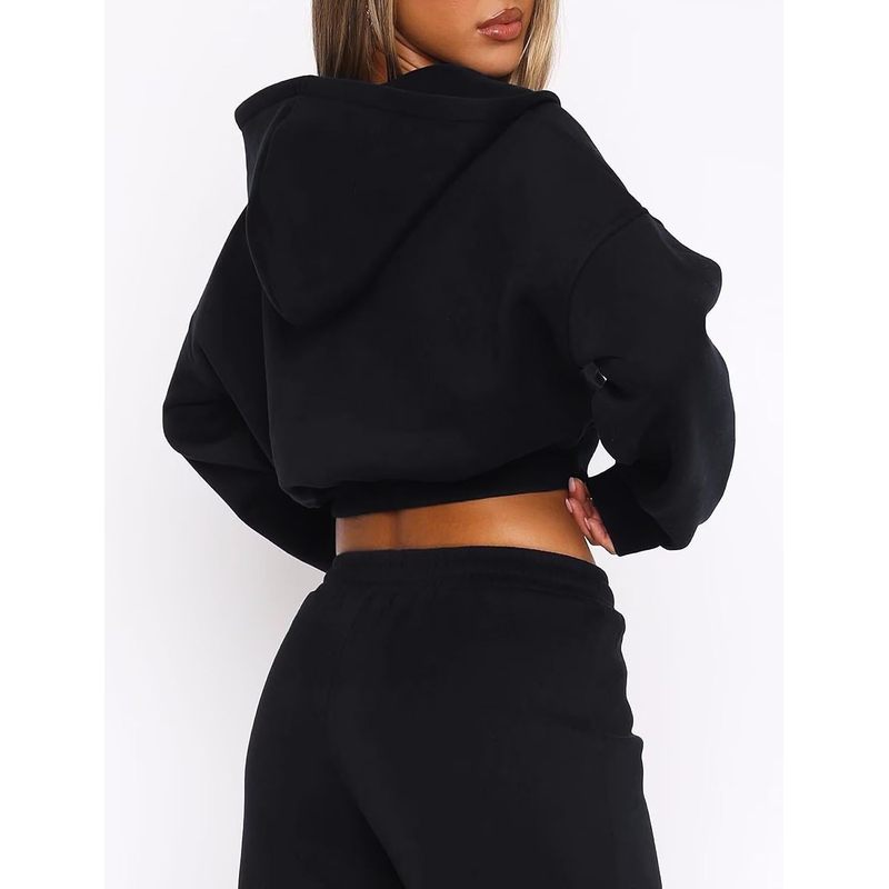 Women Zip Up Cropped Hoodie Lightweight