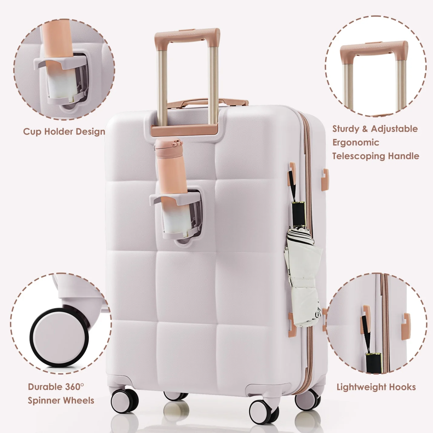 Luggage Sets 4 Piece, Expandable Suitcase Set with USB Port and Cup Holder, ABS Hardshell Carry on Luggage with Spinner Wheels and TSA Lock (20in24in28in), Black