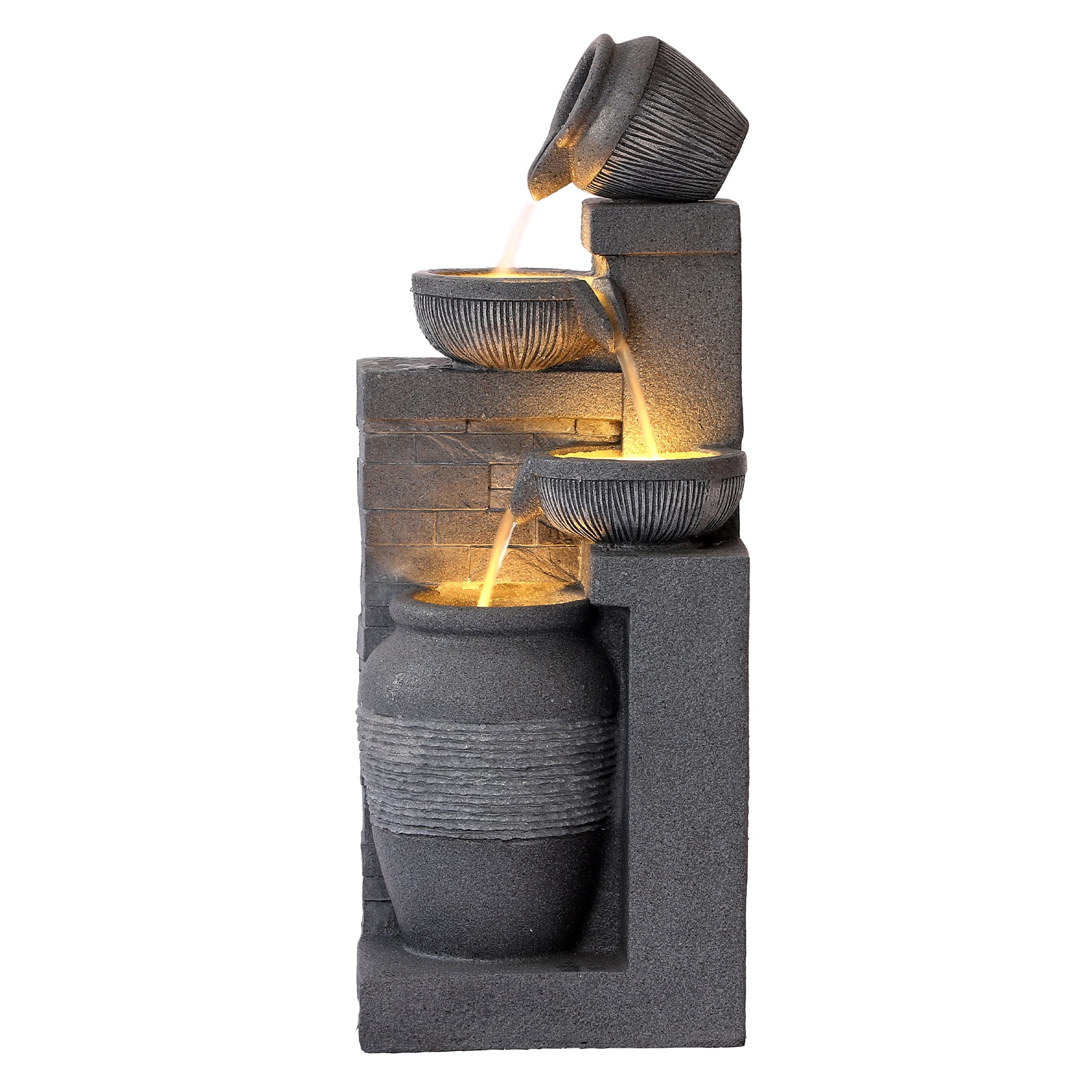 Magic Union Outdoor 4-Tiers Water Fountain, Garden Cascading Waterfalls Fountain with LED Lights, 32