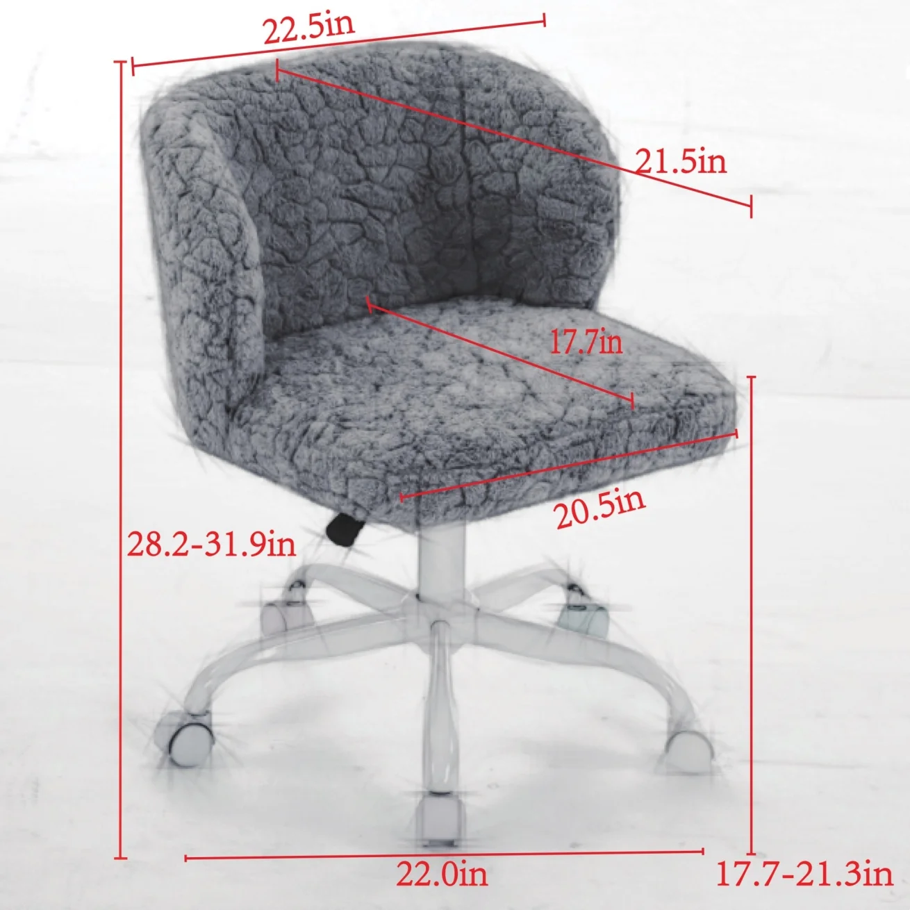 Furniture Office Chair,  Artificial Rabbit Hair Makeup Vanity Chair Chair, 360 Comfy Swivel Armchair with Wheels, Modern Height Adjustable Cute Vanity Chair for Living Room Small Spaces Pink