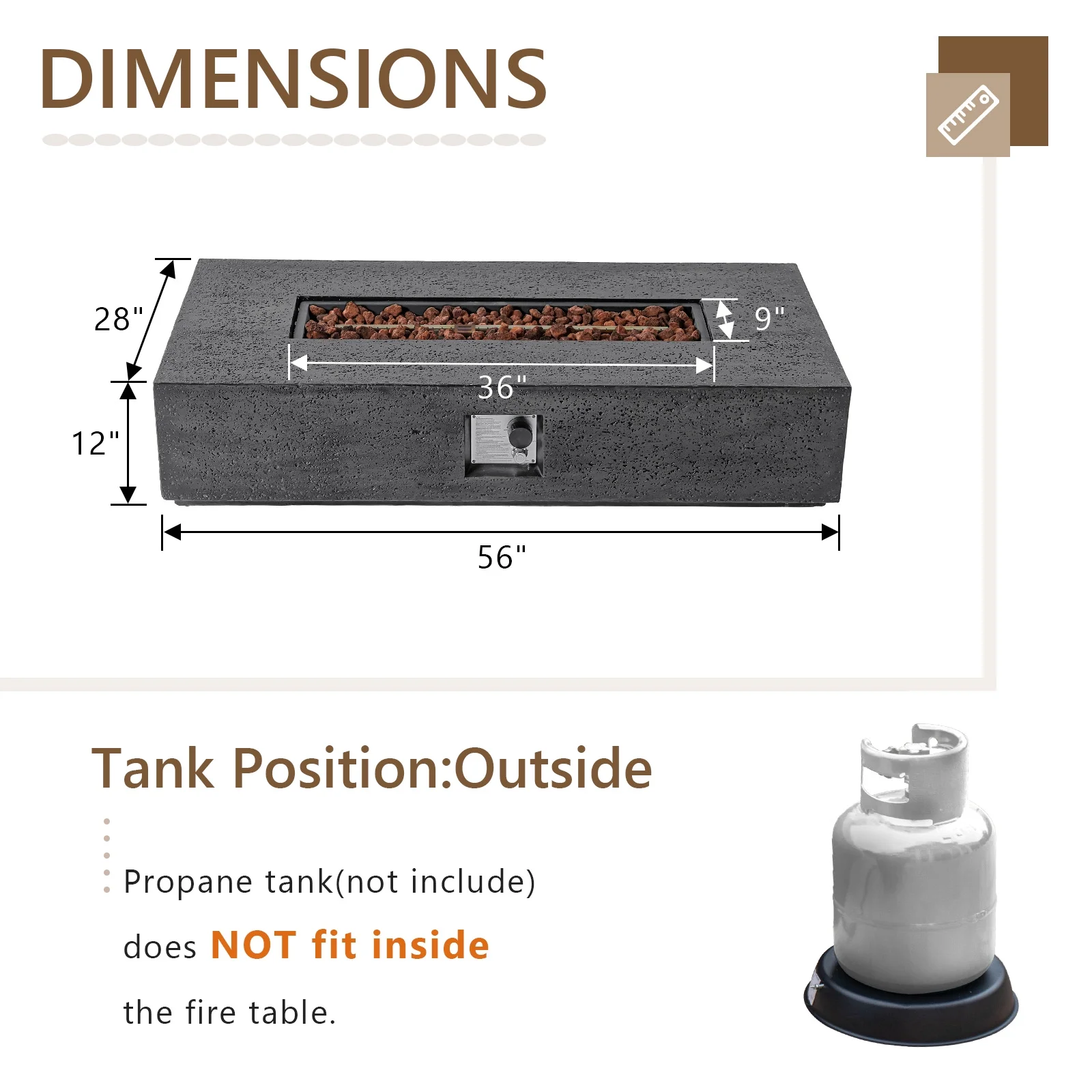 COSIEST 2-Piece Outdoor Rectangle Terrazzo White Propane Fire Table Set with Tank Cover Table