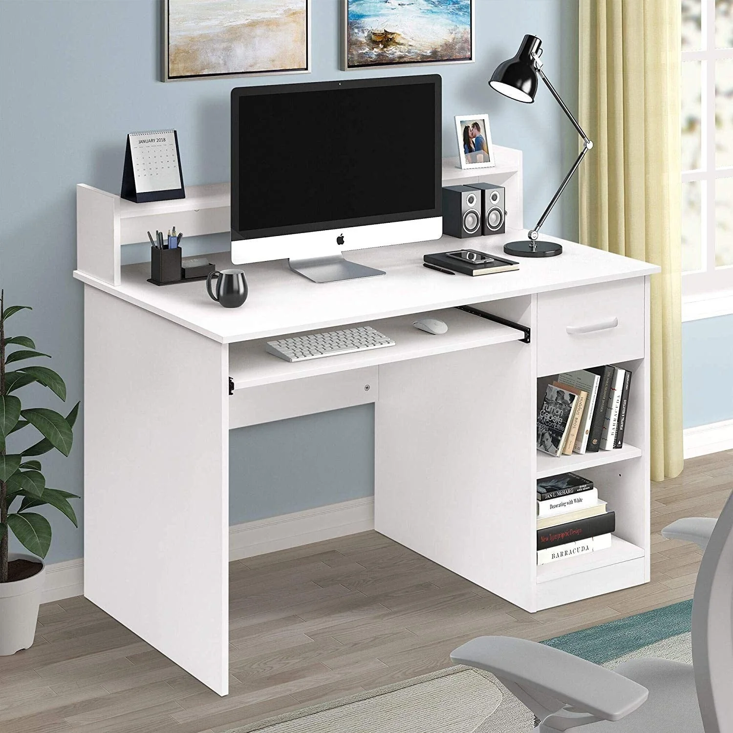 Winado Computer Desk Home Office Workstation Laptop Study Table with Drawer Keyboard Tray, White