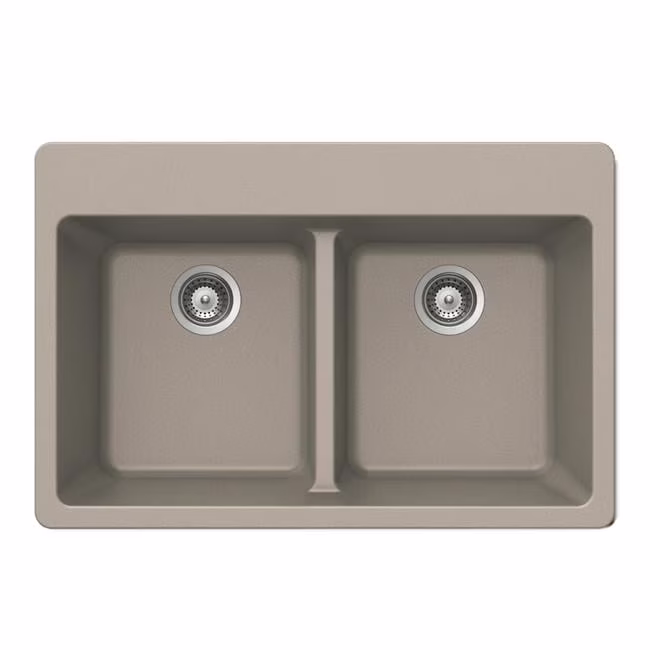Houzer M-200 CLOUD Quartztone Series Granite Topmount 50/50 Double Bowl Kitchen Sink, White