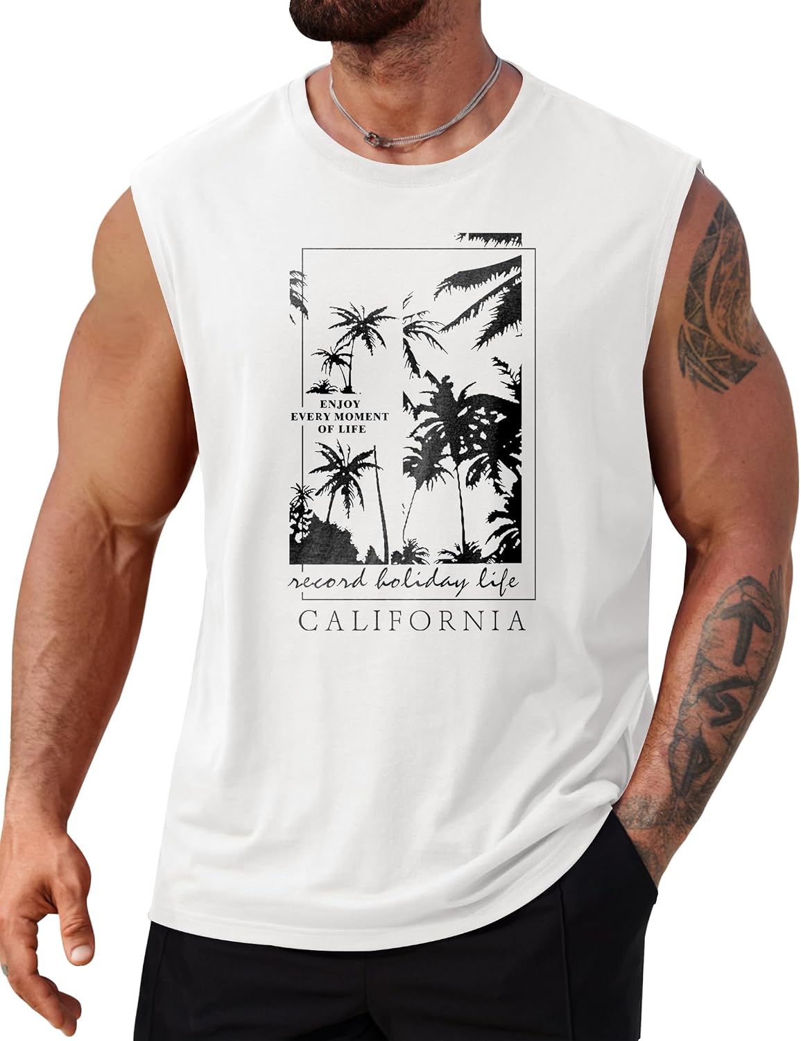 Men's Beach Summer Tank Tops Palm Tree Graphic