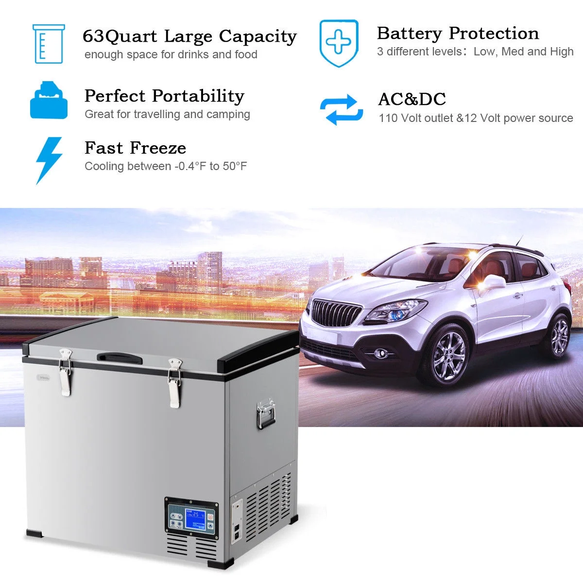 Costway 63-Quart Portable Electric Car Cooler Refrigerator / Freezer Compressor for RVs Camping