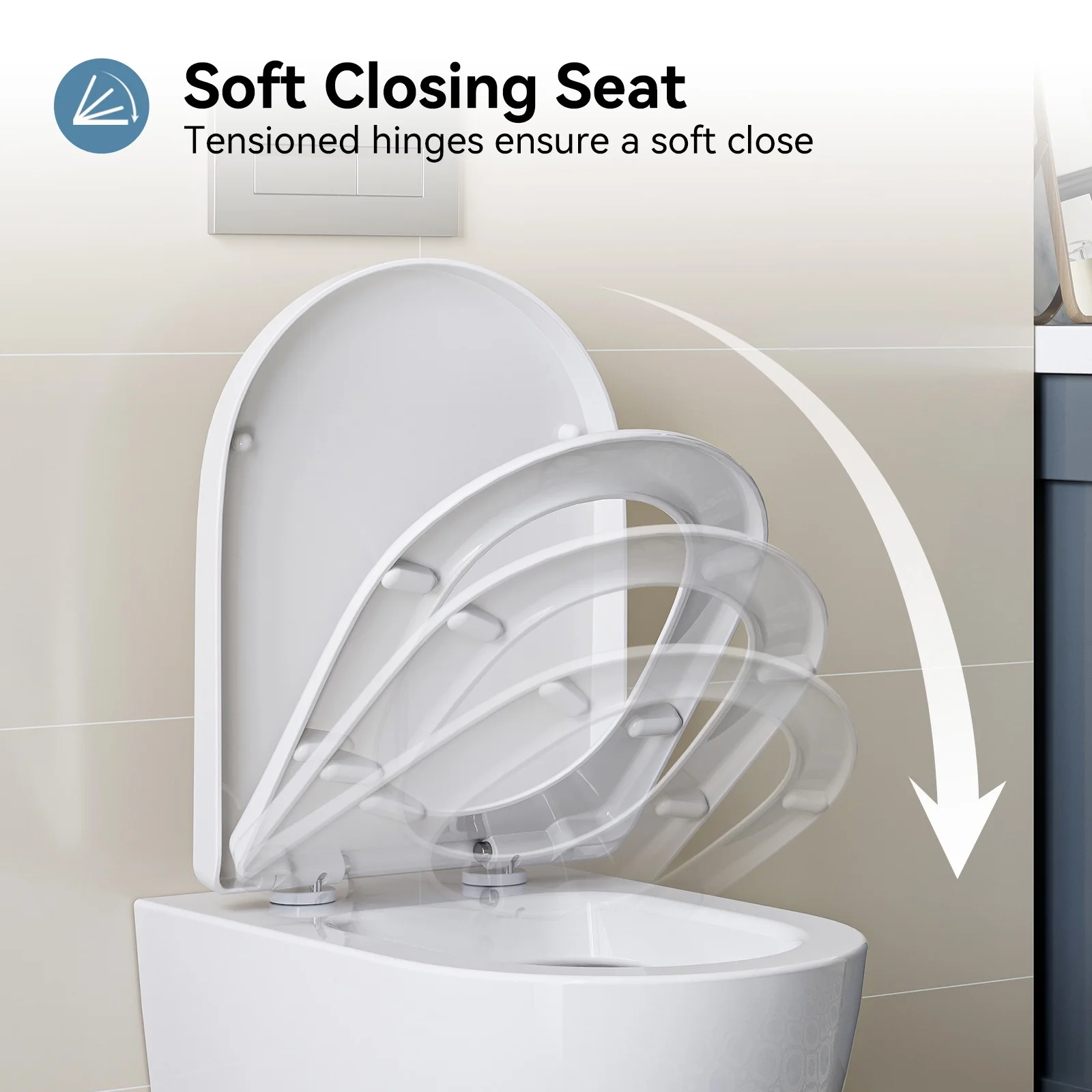HOROW Wall Hung Toilet,with Soft Closing Seat,Round Floating Bowl, Rear Outlet Space Saving,White