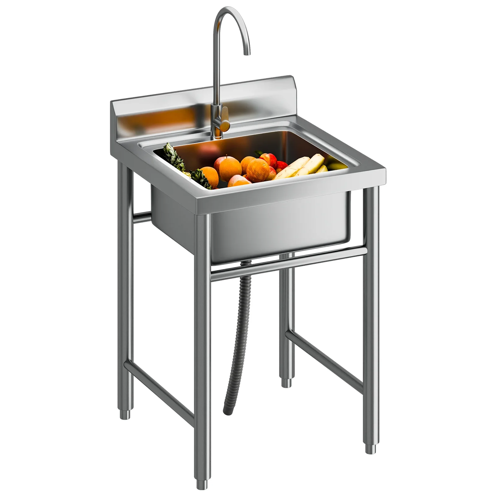WETS Outdoor Sink, Stainless Steel Utility Sink, Freestanding Commercial Kitchen Single Bowl Sink for Restaurant, Laundry Room, Garage _Clearance Laundry Sink