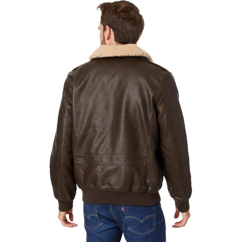 Men's Faux Leather Aviator Bomber Jacket With Sherpa Collar
