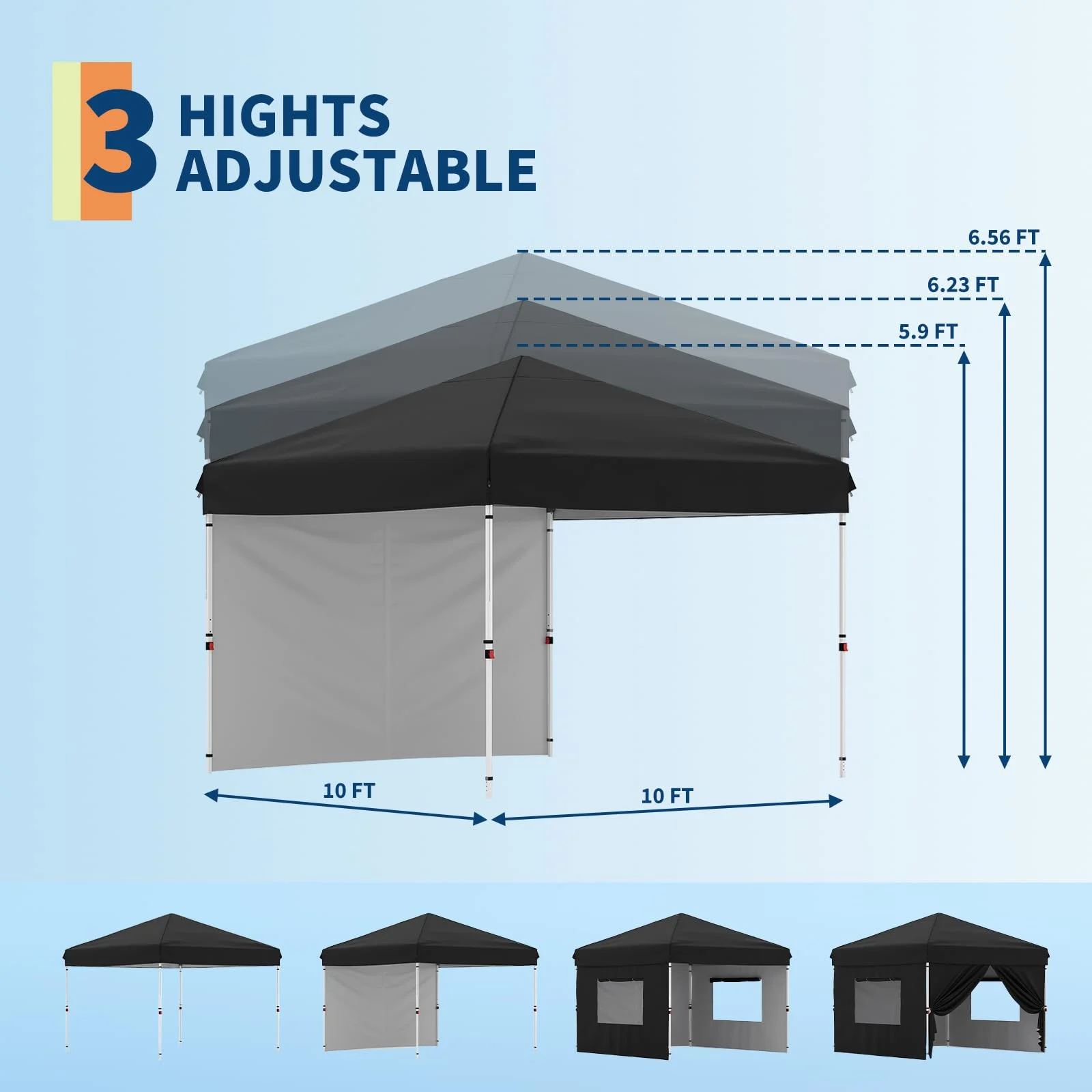 Amkui 10x10 Straight Leg Pop Up Canopy Tents for Camping, Quick Set up Portable Folding Shelter, Instant Outdoor Sports Backyard/Beach Tent,Sun Shade Gazebo for Events, Parties（with Side panel cloth）