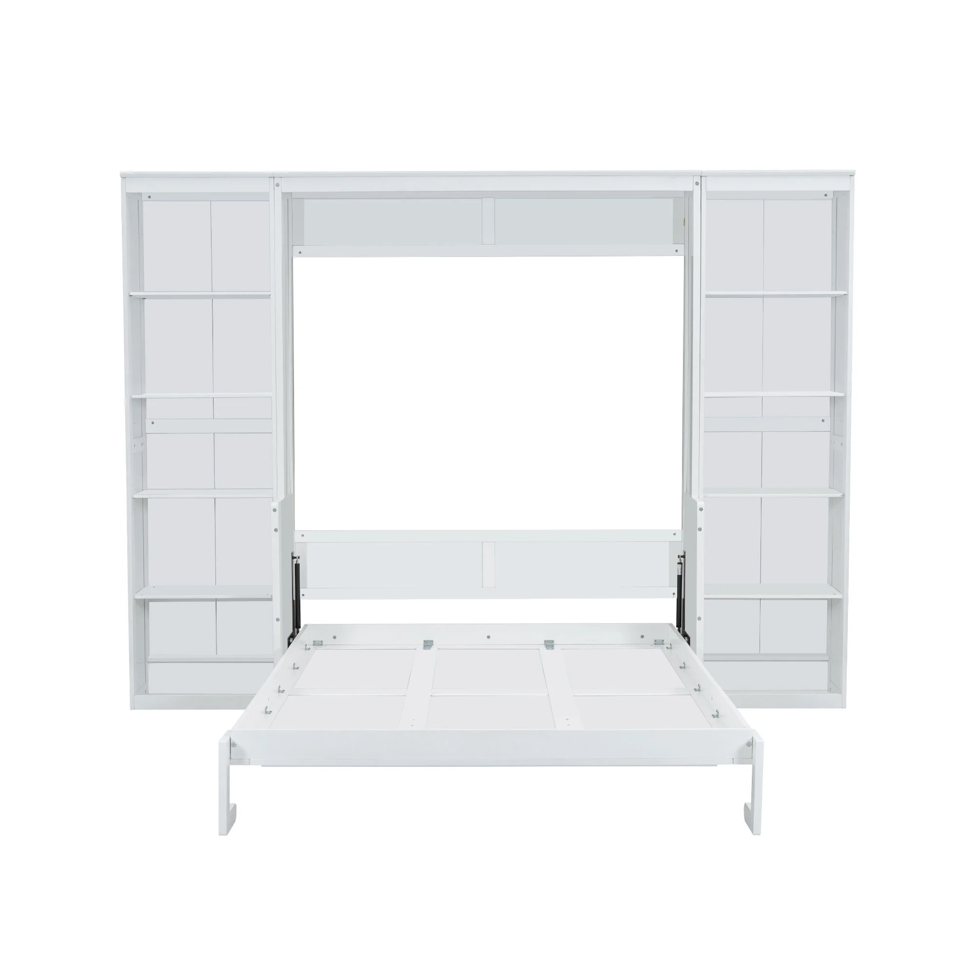 Queen Size Murphy Bed with Desk and Bookshelf(White)