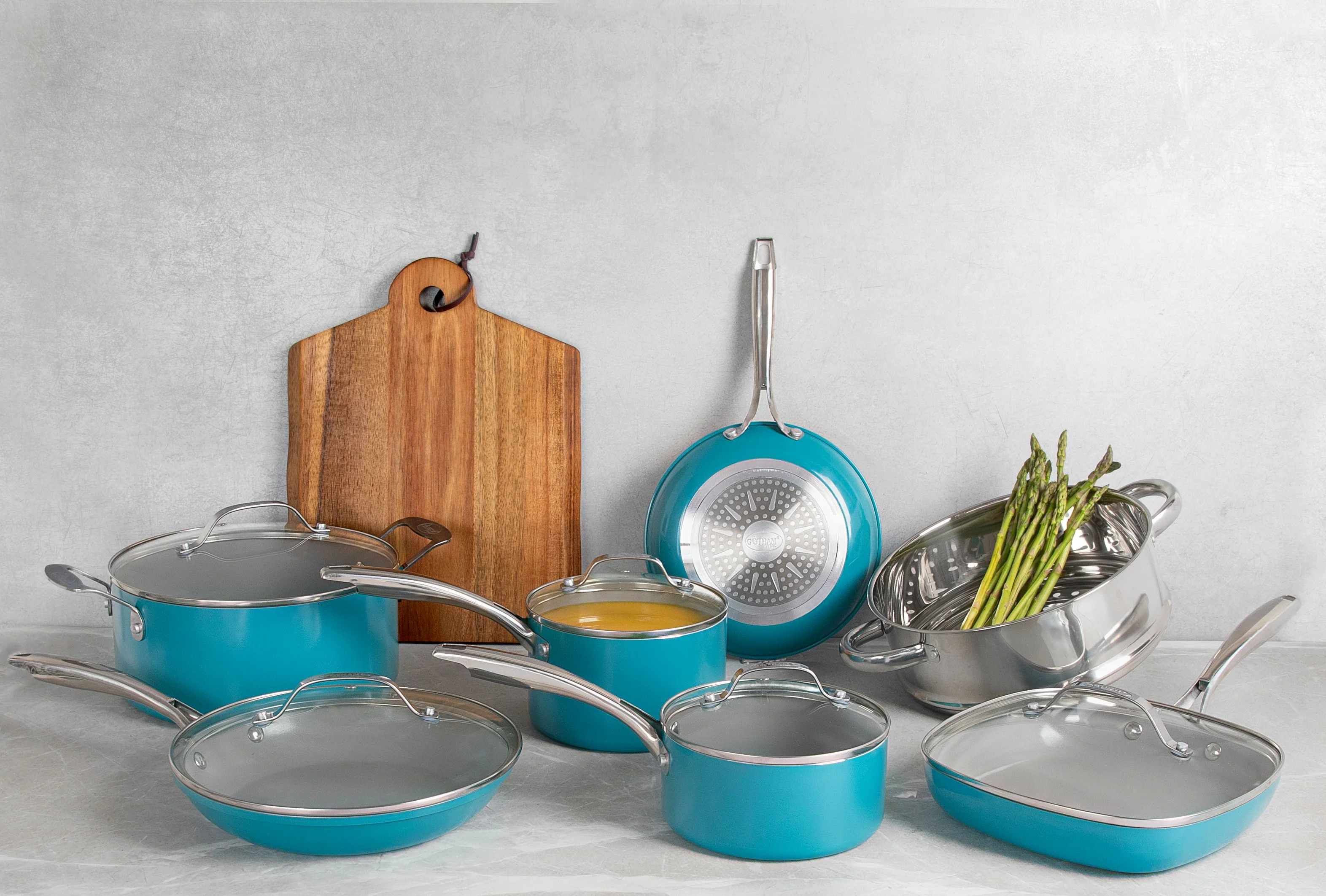Gotham Steel Nonstick Pots and Pans 20 Piece Kitchen Ceramic Cookware Set Bakeware Cooking Frying Skillet Sauce Pan Aqua Blue
