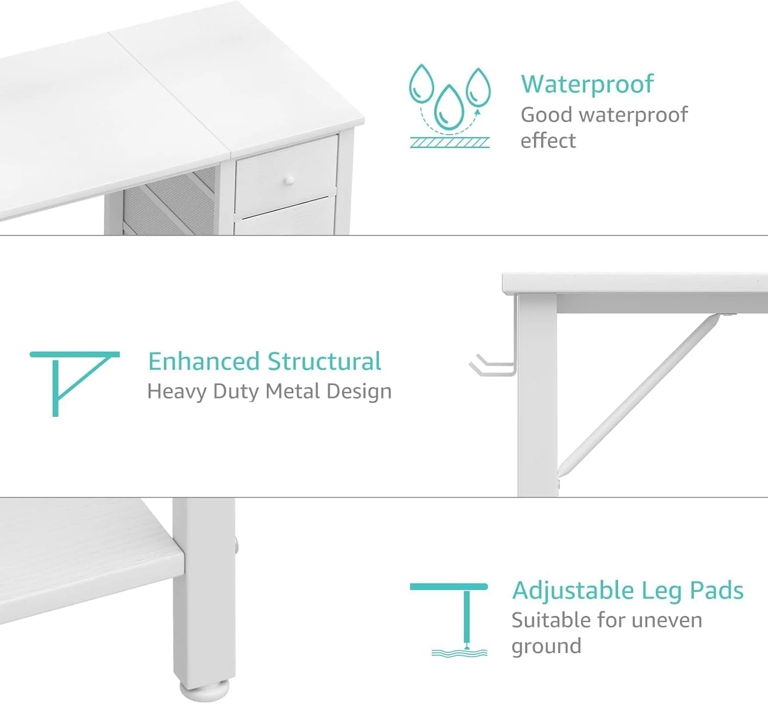 Lufeiya White Desk with Drawers & Storage Shelves, 47 Inch Study Work Writing Desk for Home Office Bedroom, Simple Modern Cute PC Computer Desks Table, White